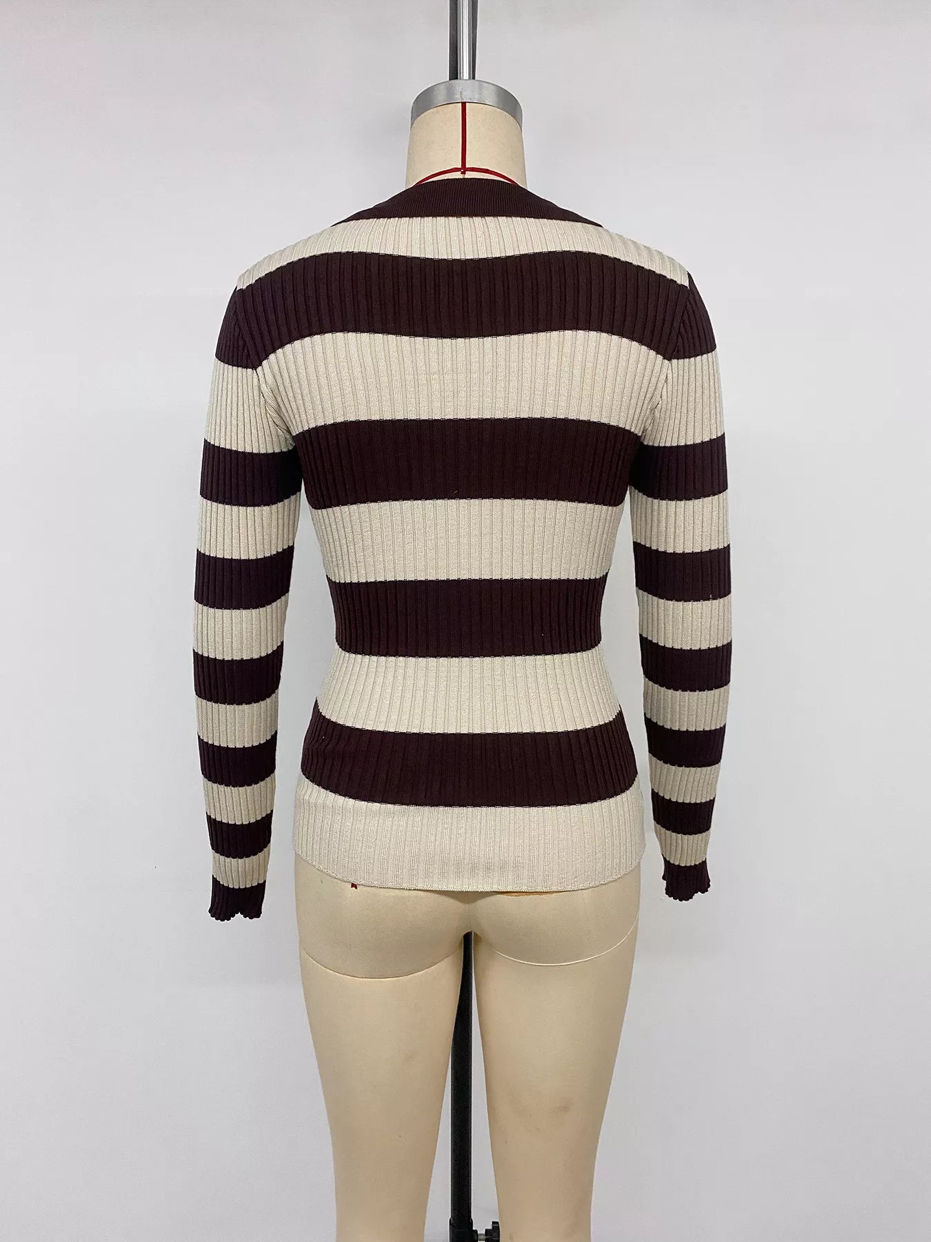 Striped Ribbed Knit Long Sleeve Sweater