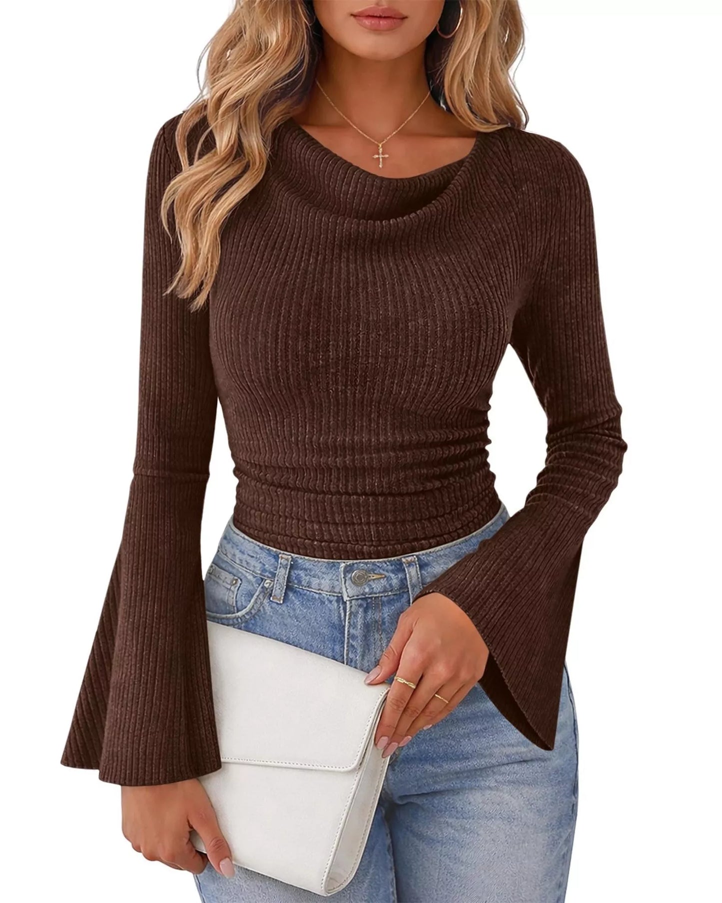 Ribbed Bell Sleeve T-Shirt