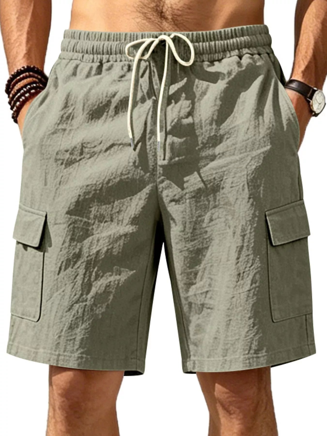 Men's Plus Size Casual Cargo Shorts with Drawstring Waist