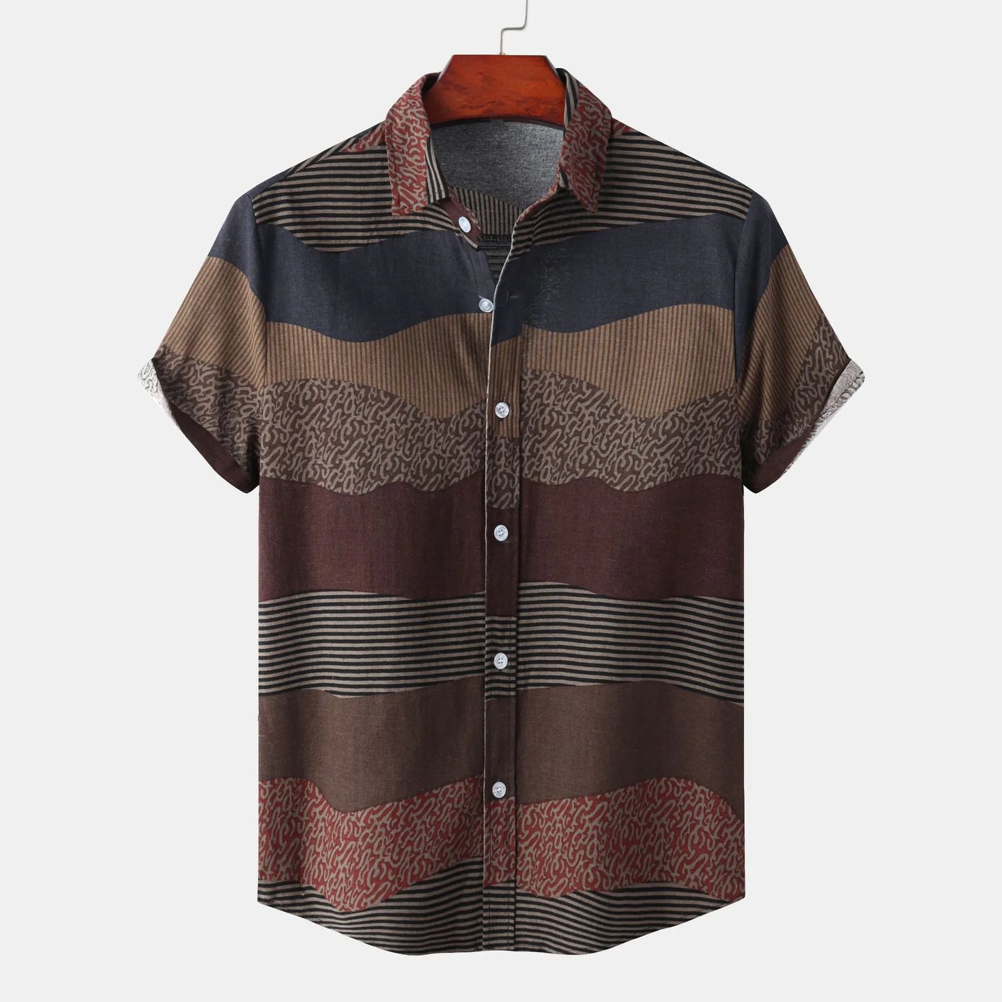Men's Plus Size Color Block Short Sleeve Casual Shirt