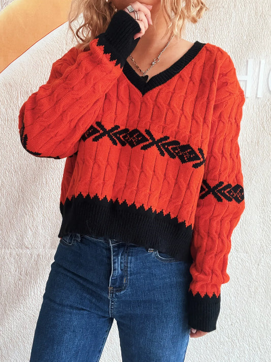 Cable Knit V-Neck Sweater
