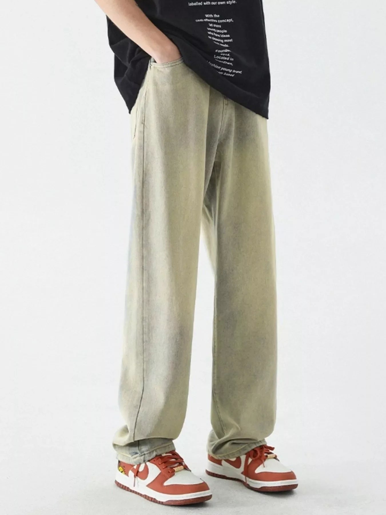 Men's Full Size Vintage Wash Wide Leg Jeans Plus Size