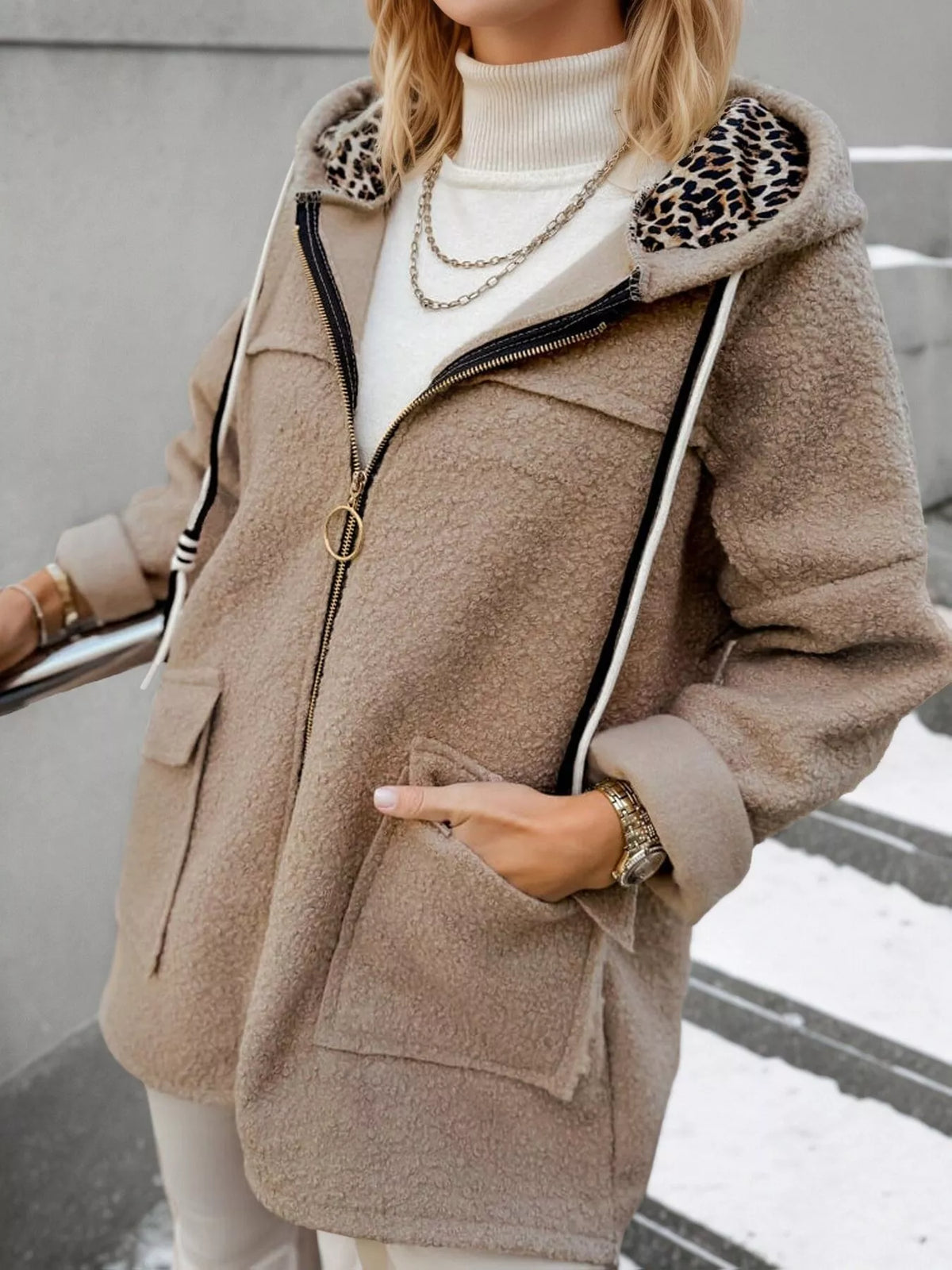Fleece Zip Up Hooded Outerwear