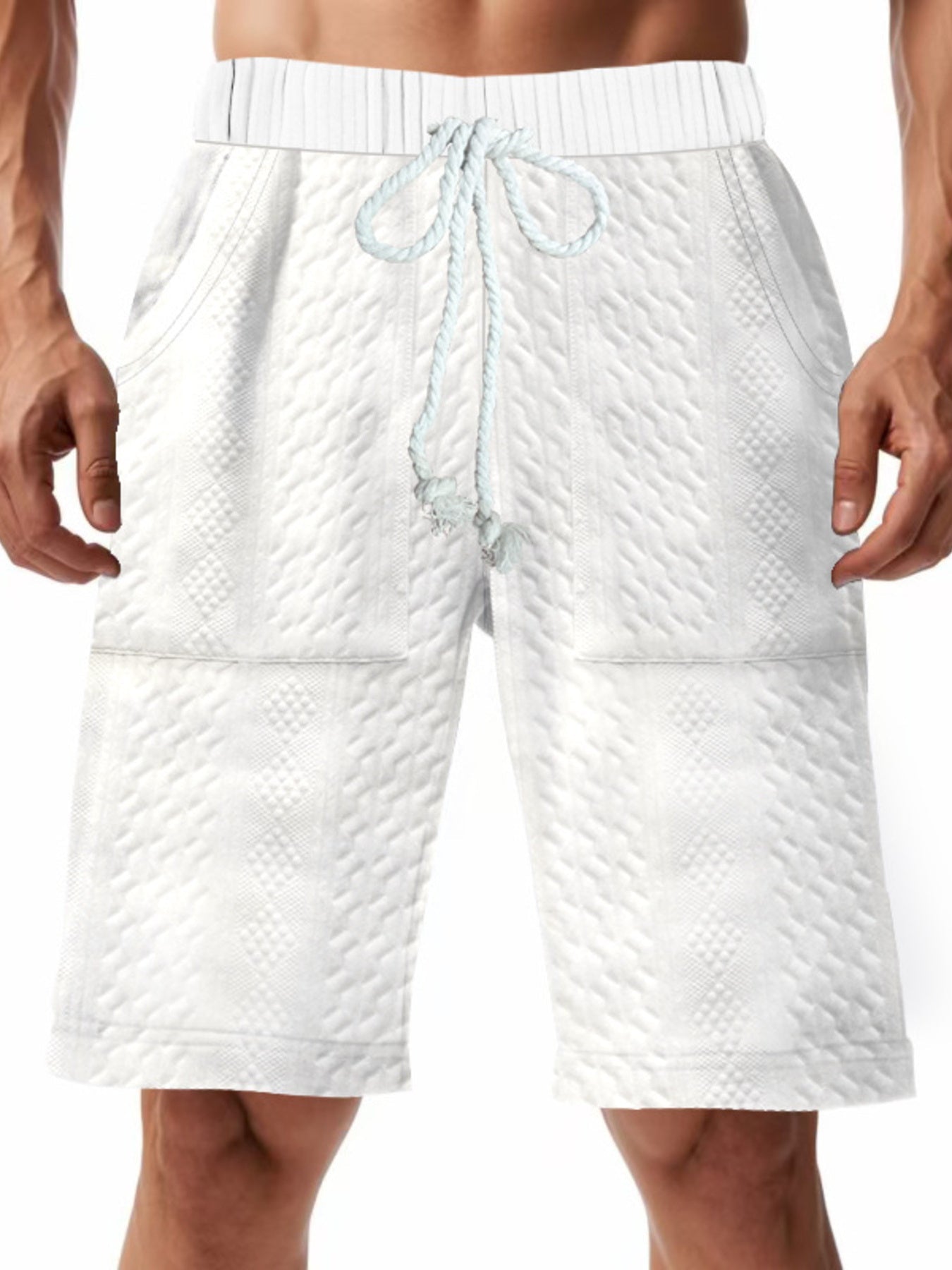 Men's Full Size Texture Drawstring Shorts Plus Size
