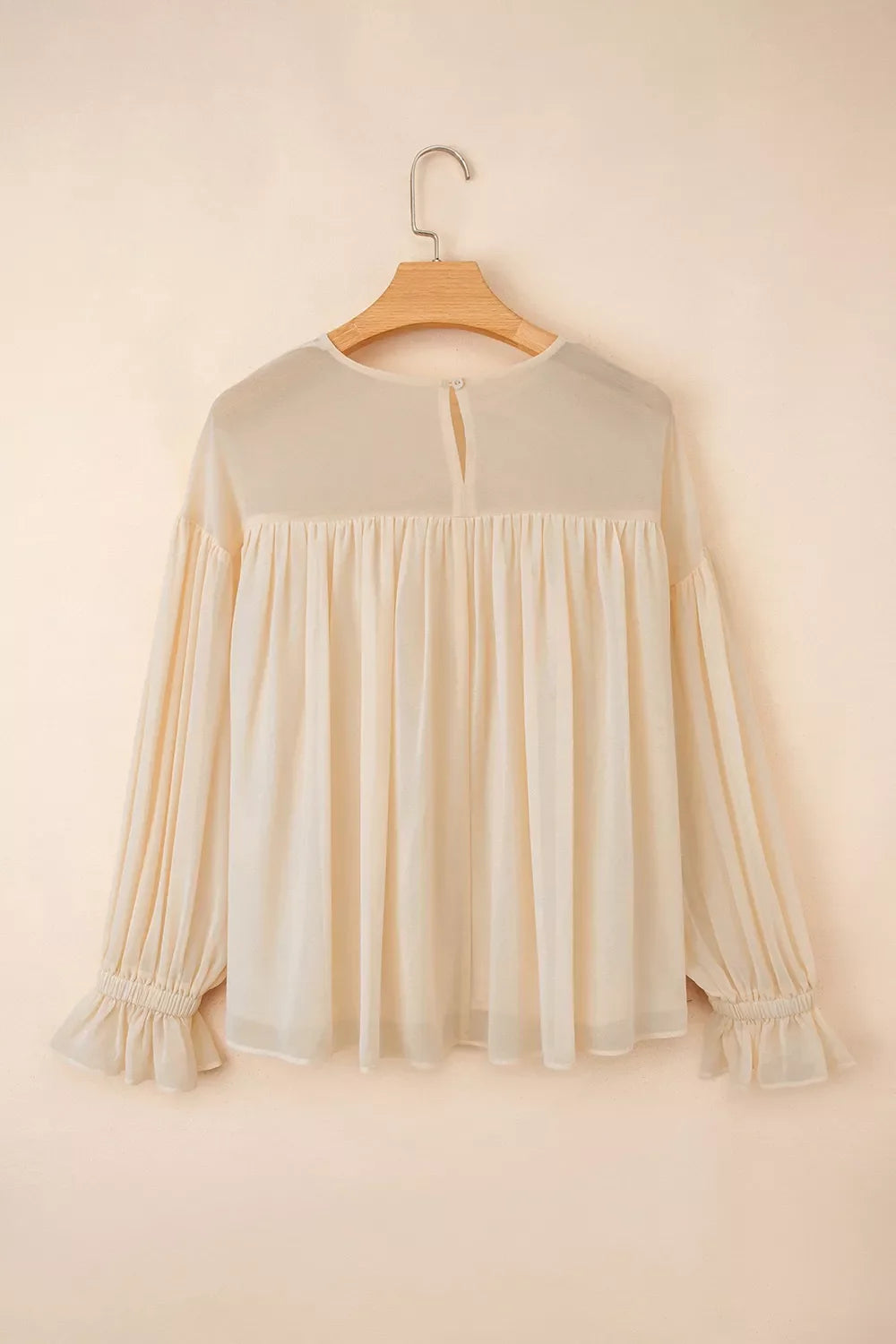 Round Neck Ruffle Sleeve Blouse