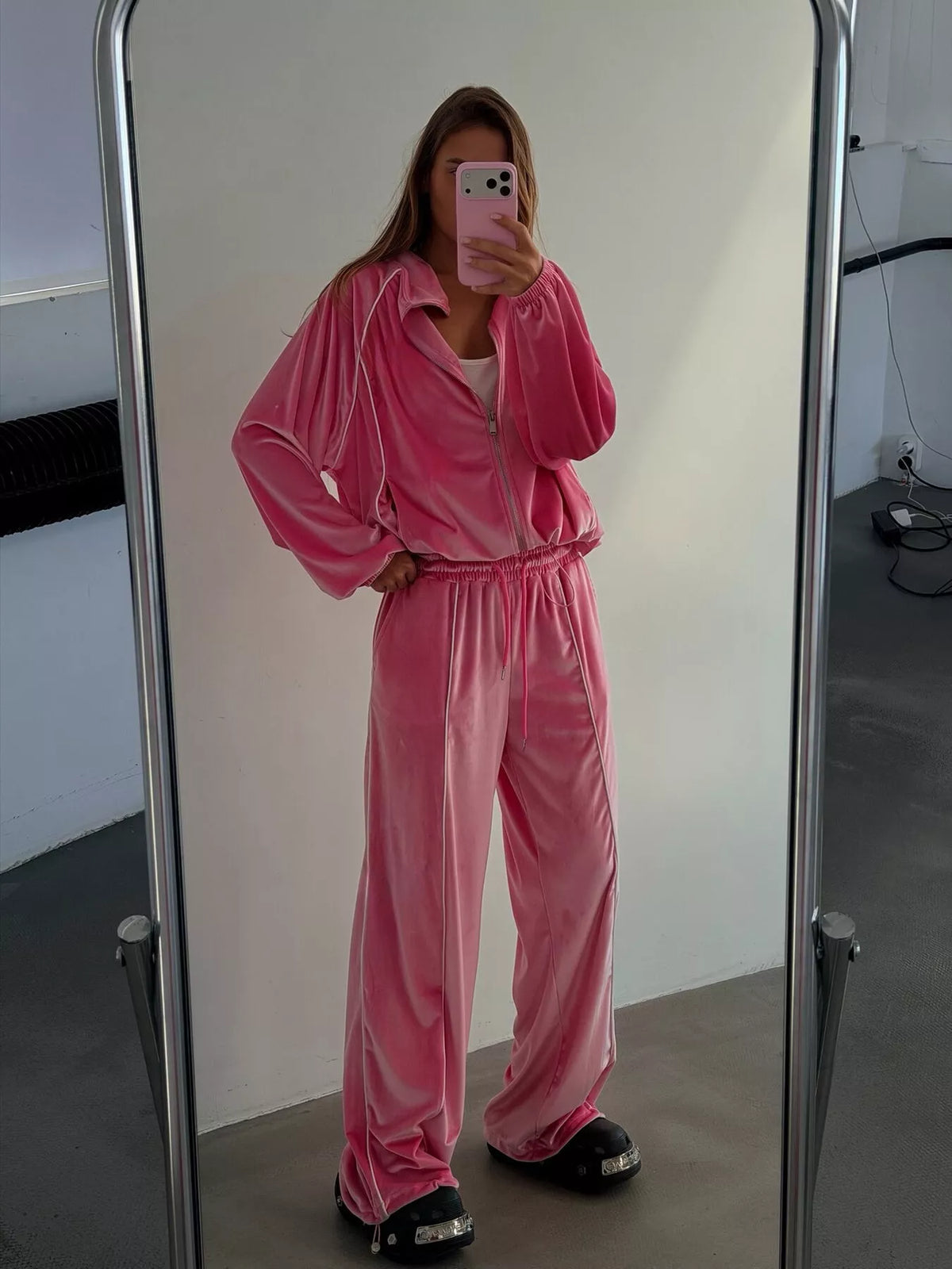 Zip Up Long Sleeve Top and Pants Set