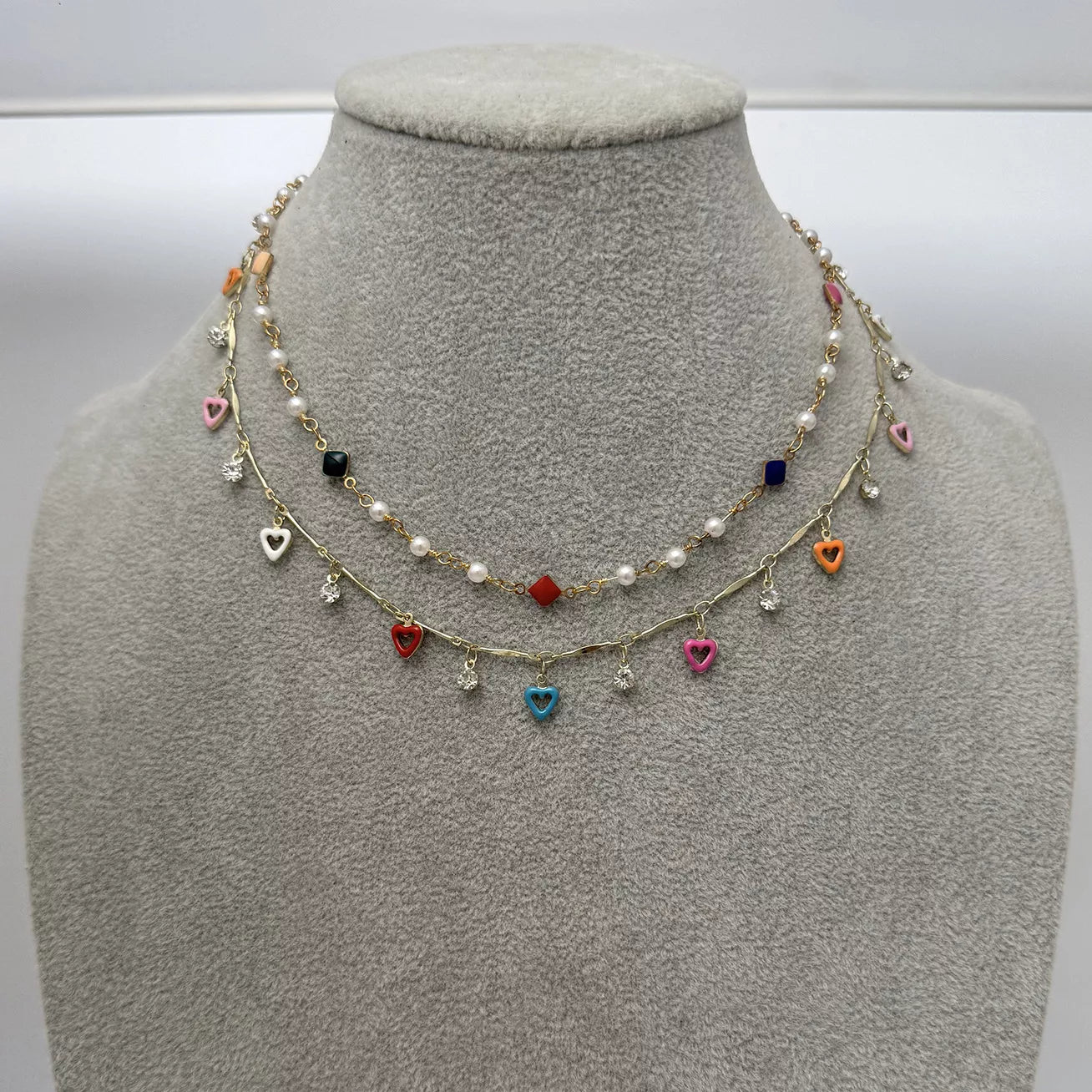 2 Piece Heart Charm Necklace