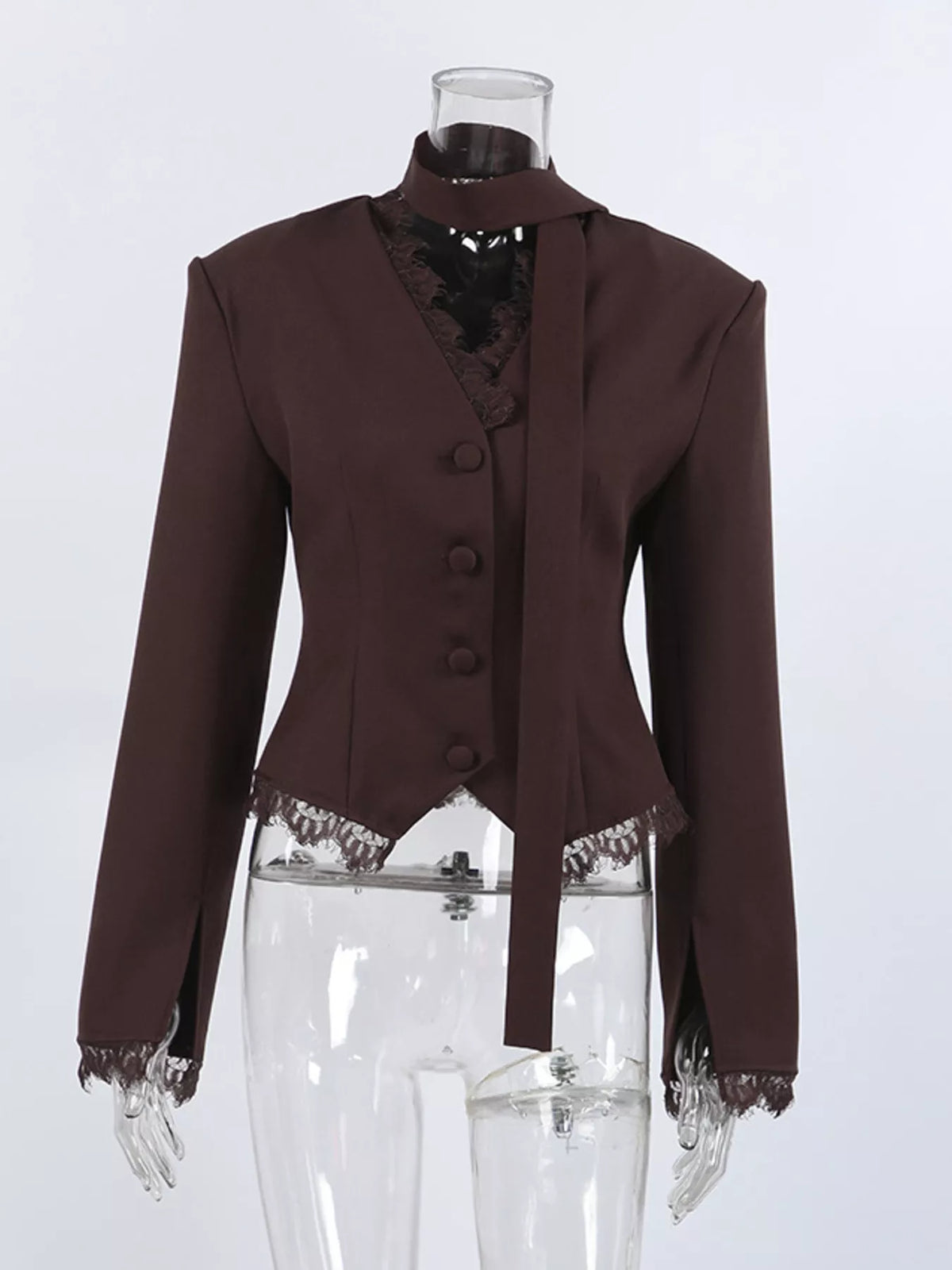 Lace Trim Button Up Blazer