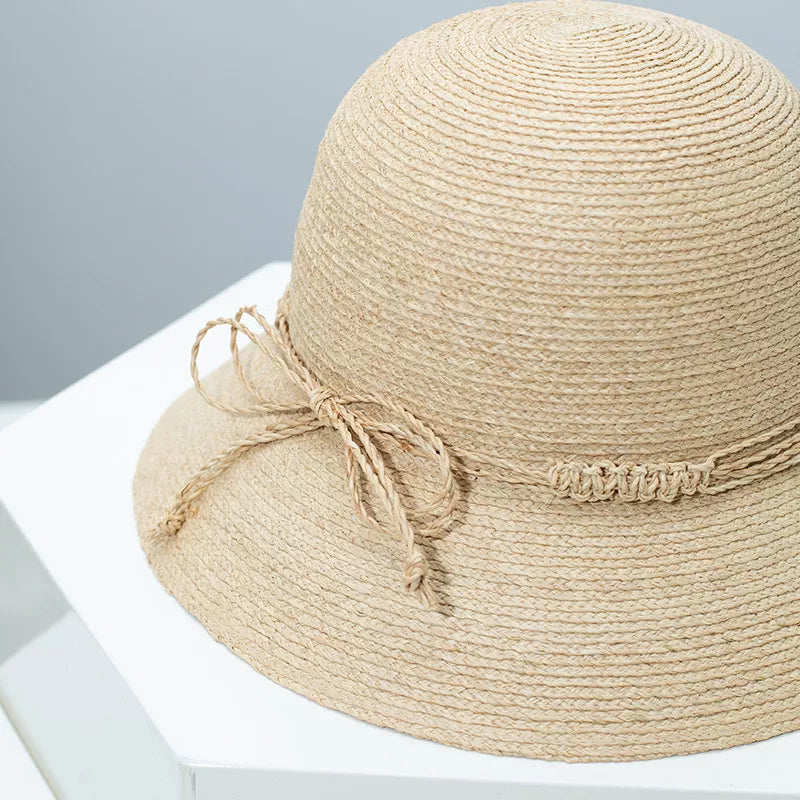 Straw Bucket Hat with Decorative Band