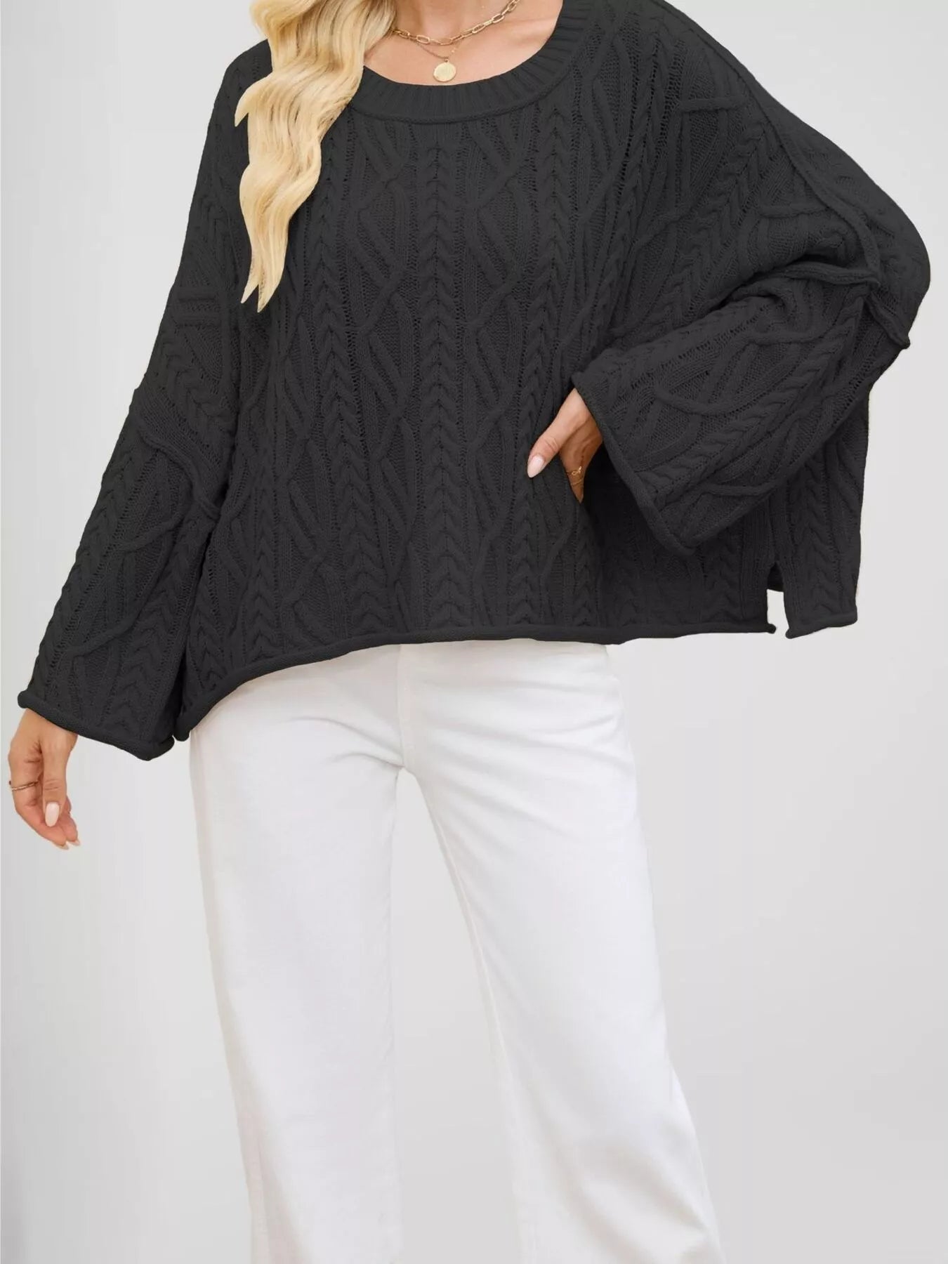Cozy Cable Knit Drop Shoulder Oversize Sweater