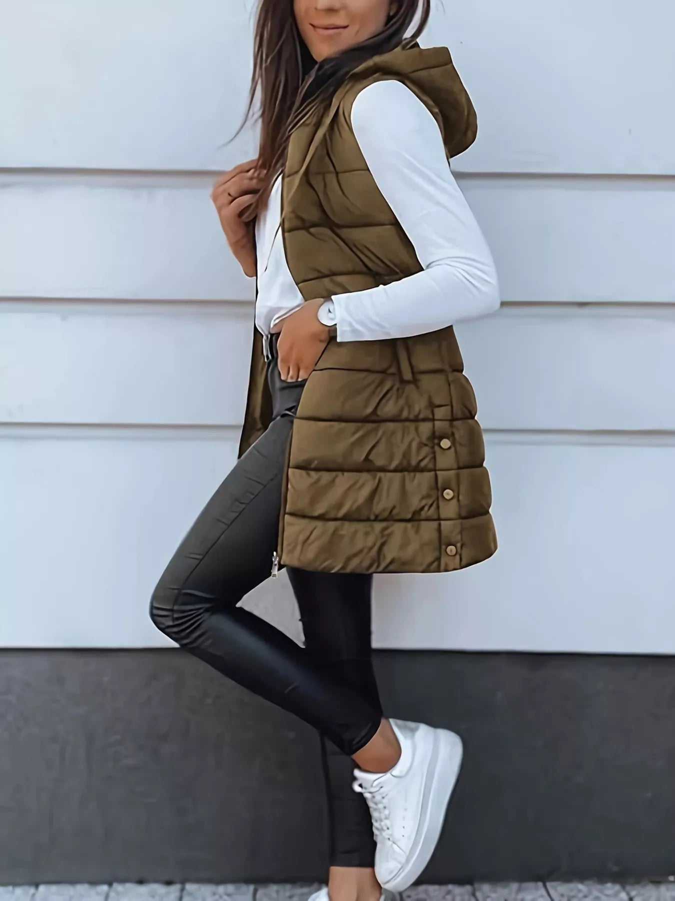 Zip Up Longline Hooded Puffer Vest Coat
