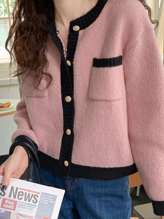 Contrast Trim Button Up Cardigan