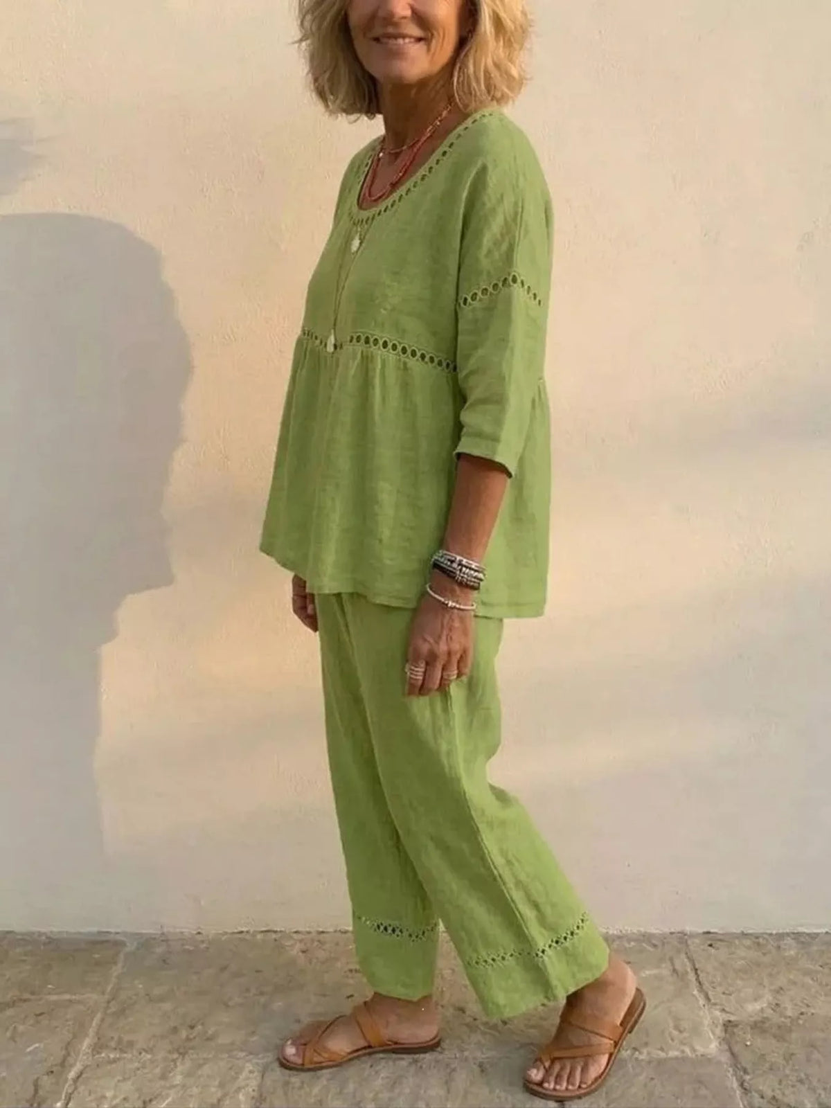 Full Size Hollow-Out Detailing Top and Pants Set Plus Size