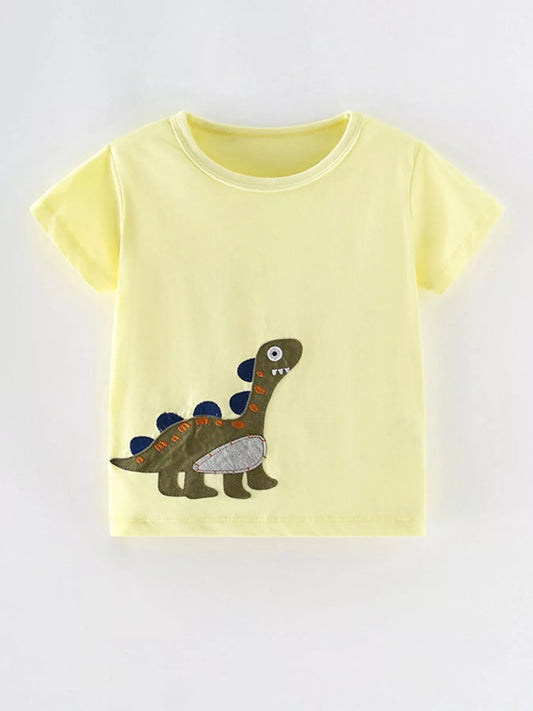 Children's Cute Dinosaur Applique Short Sleeve T-Shirt