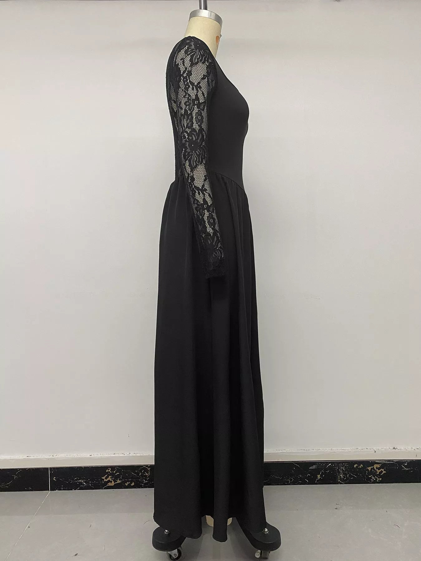 Square Neck Sheer Sleeve Maxi Dress