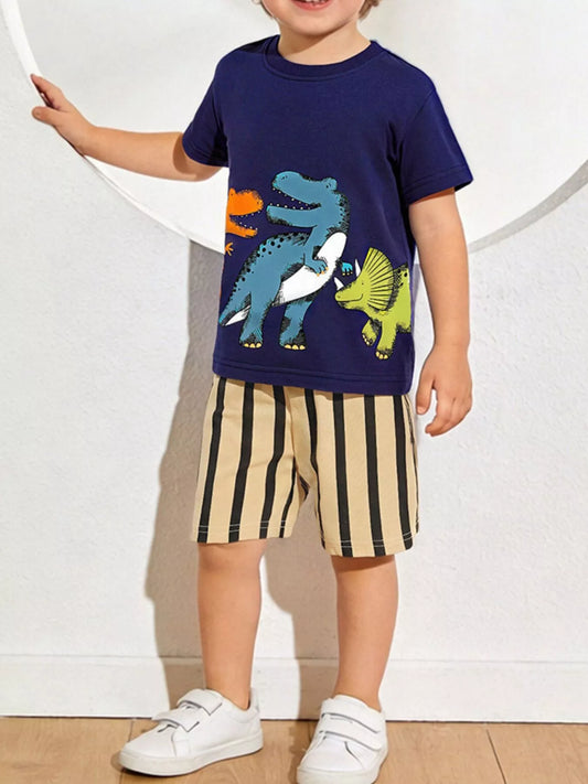 Children's Dinosaur Print Casual Tee and Shorts Set