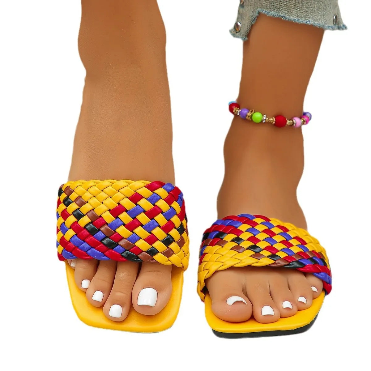 Colorful Open Toe Flats Sandals