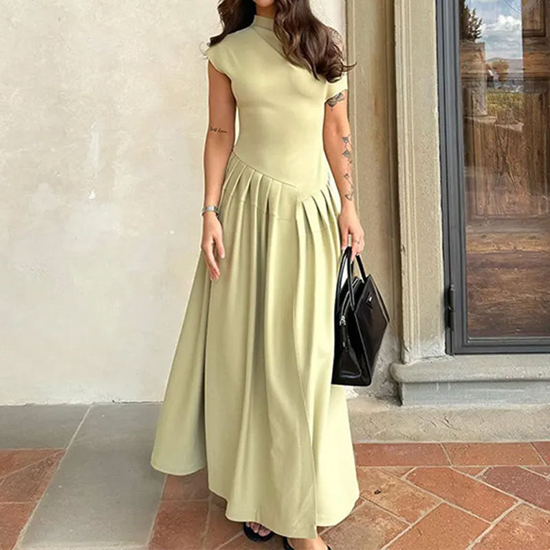 Women's High Waisted Solid Color Dress
