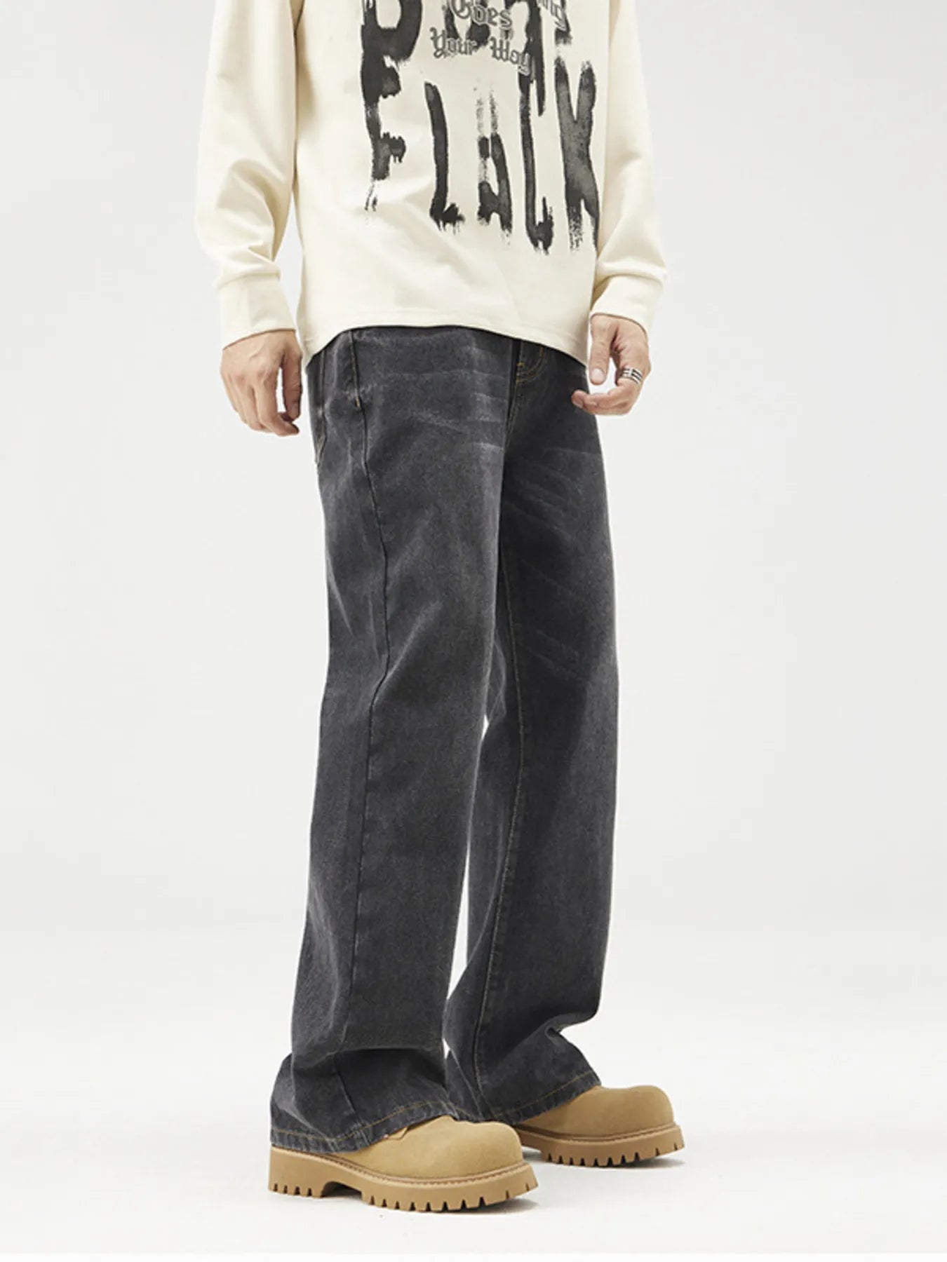 Men's Plus Size Wash Wide Leg Relaxed Fit Jeans
