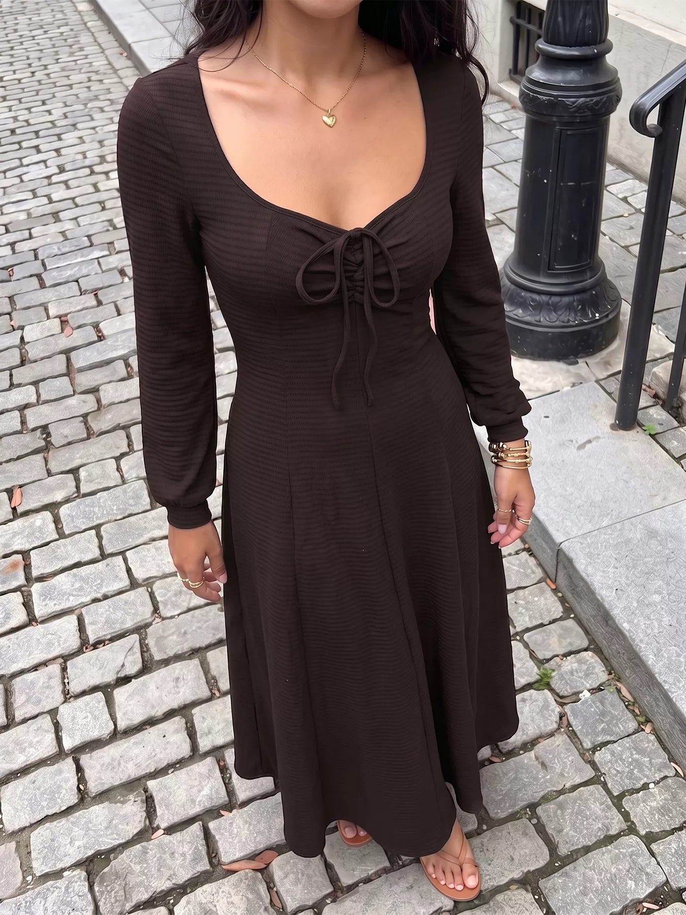 Long Sleeve Tie-Front Maxi Dress