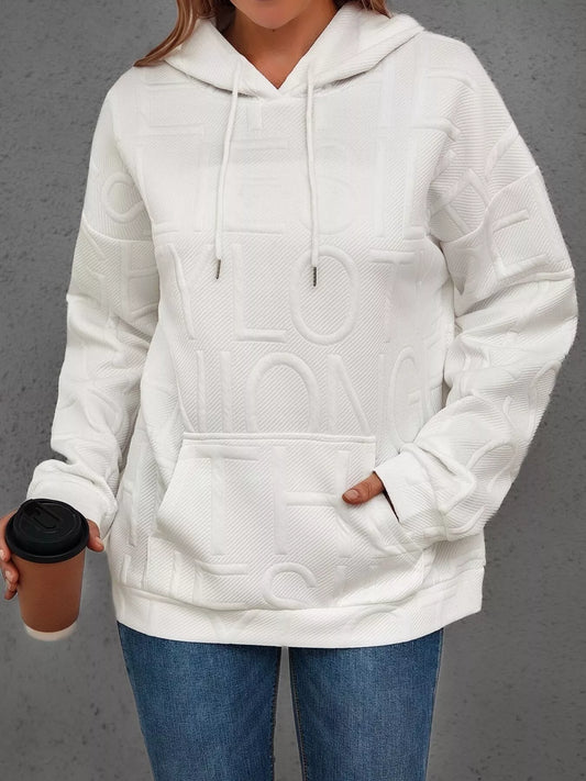 Full Size Textured Embossed Long Sleeve Hoodie Plus Size