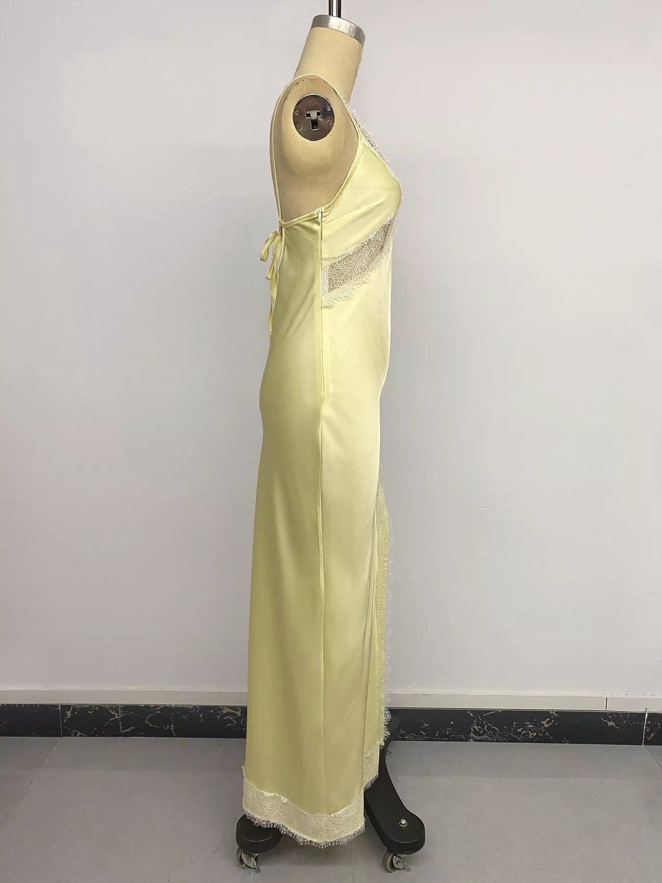 Lace Trimmed Slit Midi Dress