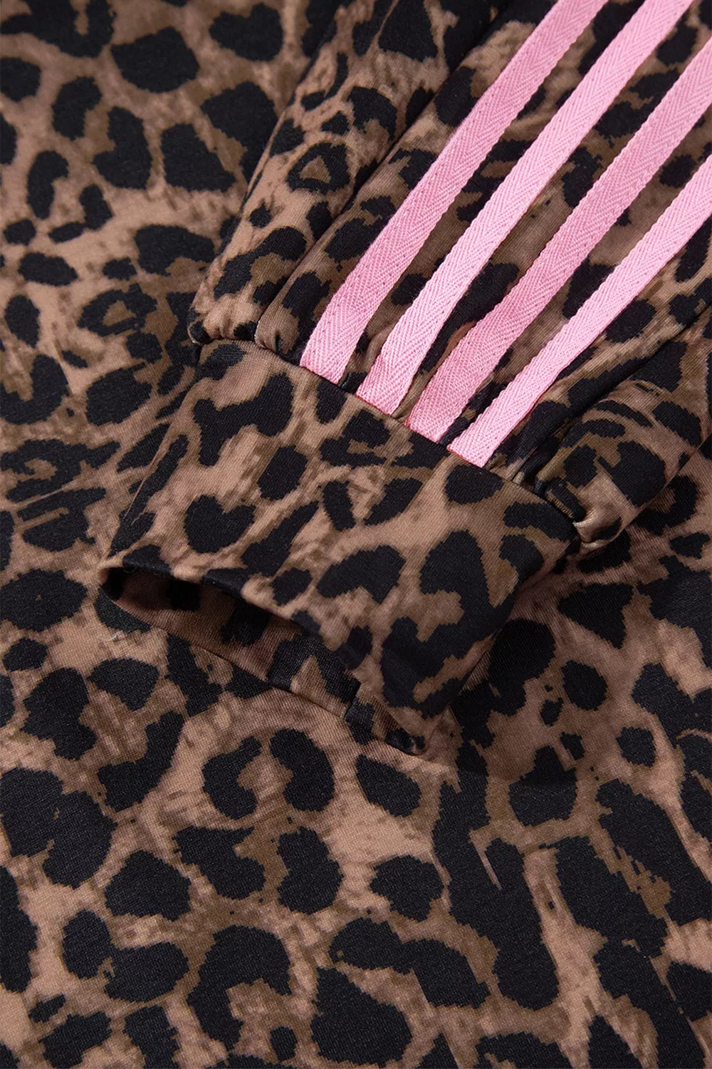 Leopard Print Contrast Striped Detail Long Sleeve Top Pant Set