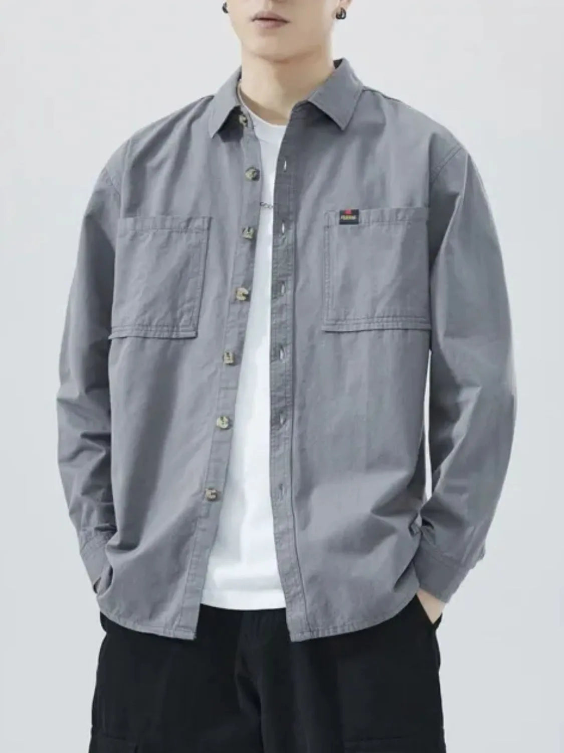 Men's Plus Size Button Down Shirt with Chest Pocket