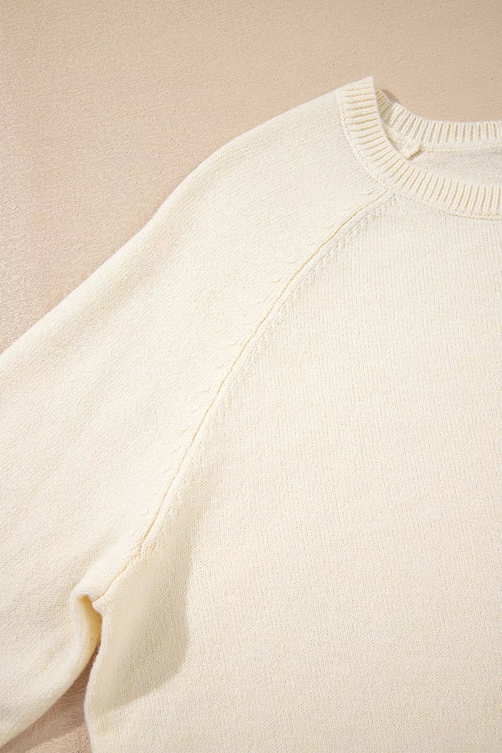 Button-Cuff Crew Neck Sweater
