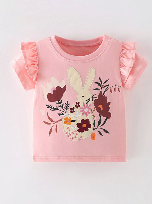 Children's Bunny Floral Ruffle Sleeve T-Shirt