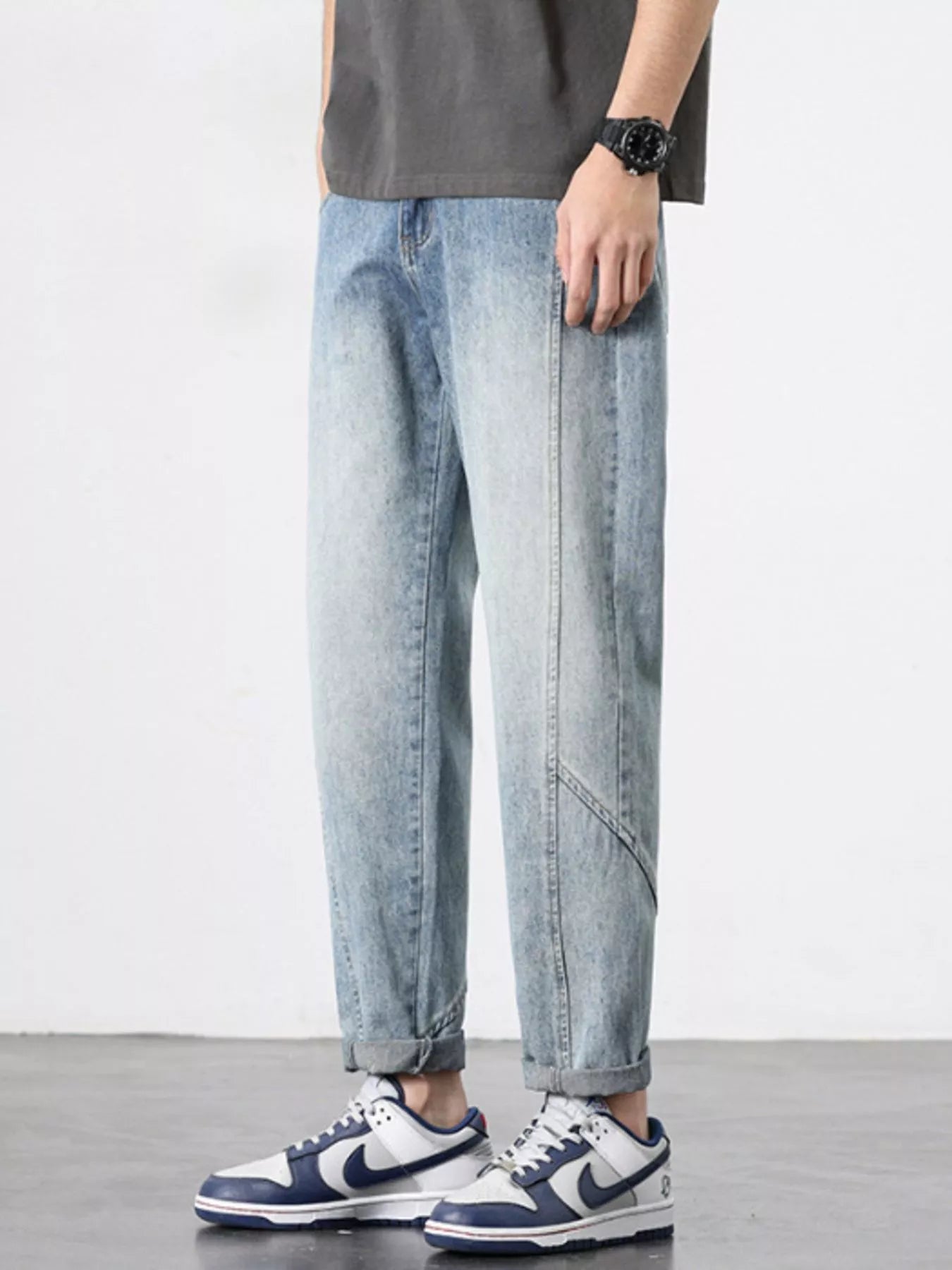Men's Washed Wide Leg Jeans