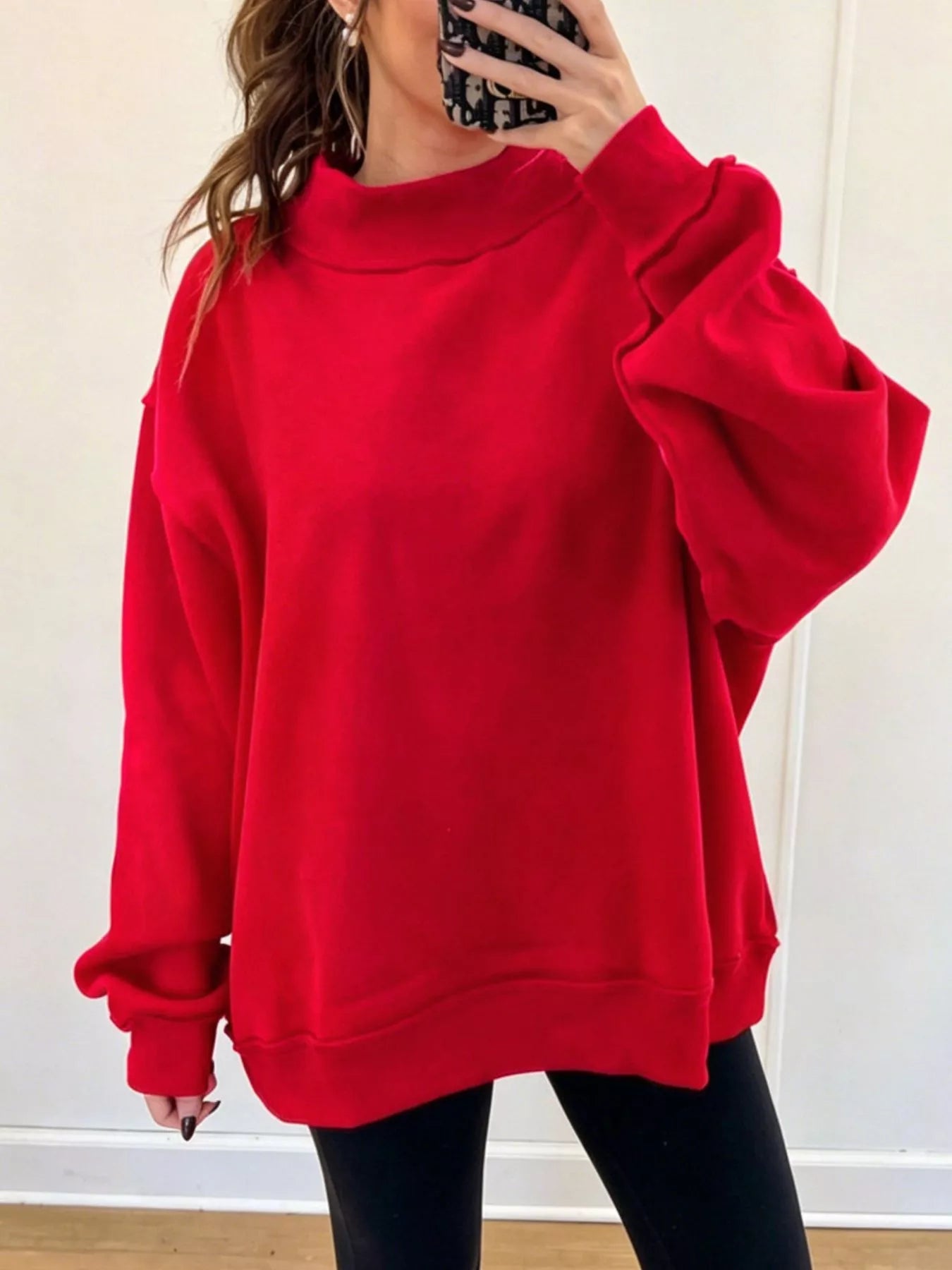 Mock Neck Dropped Shoulder Sweatshirt