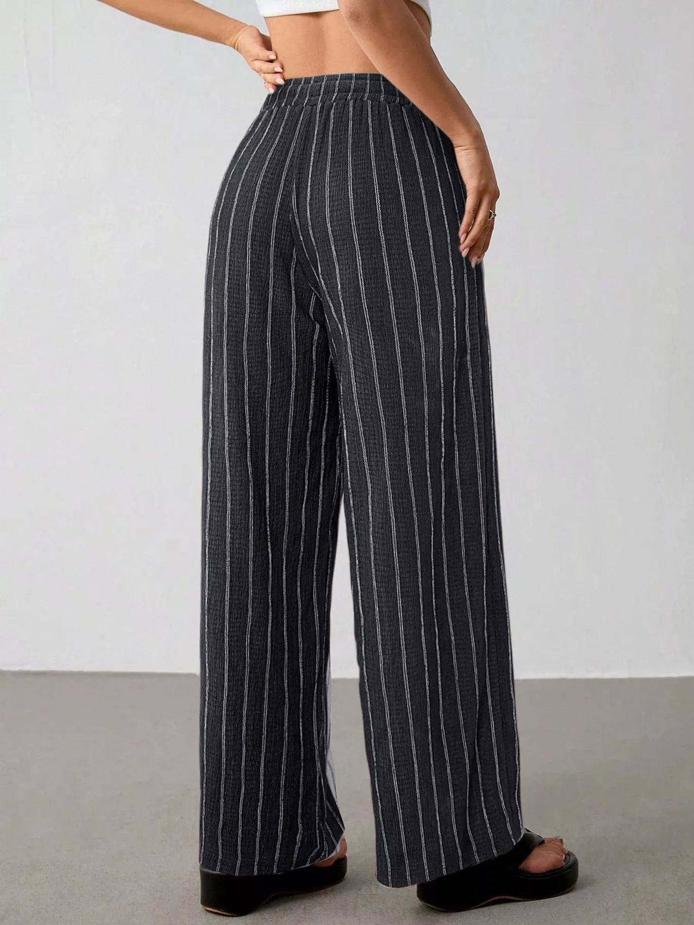 Striped Wide-Leg Drawstring Pants