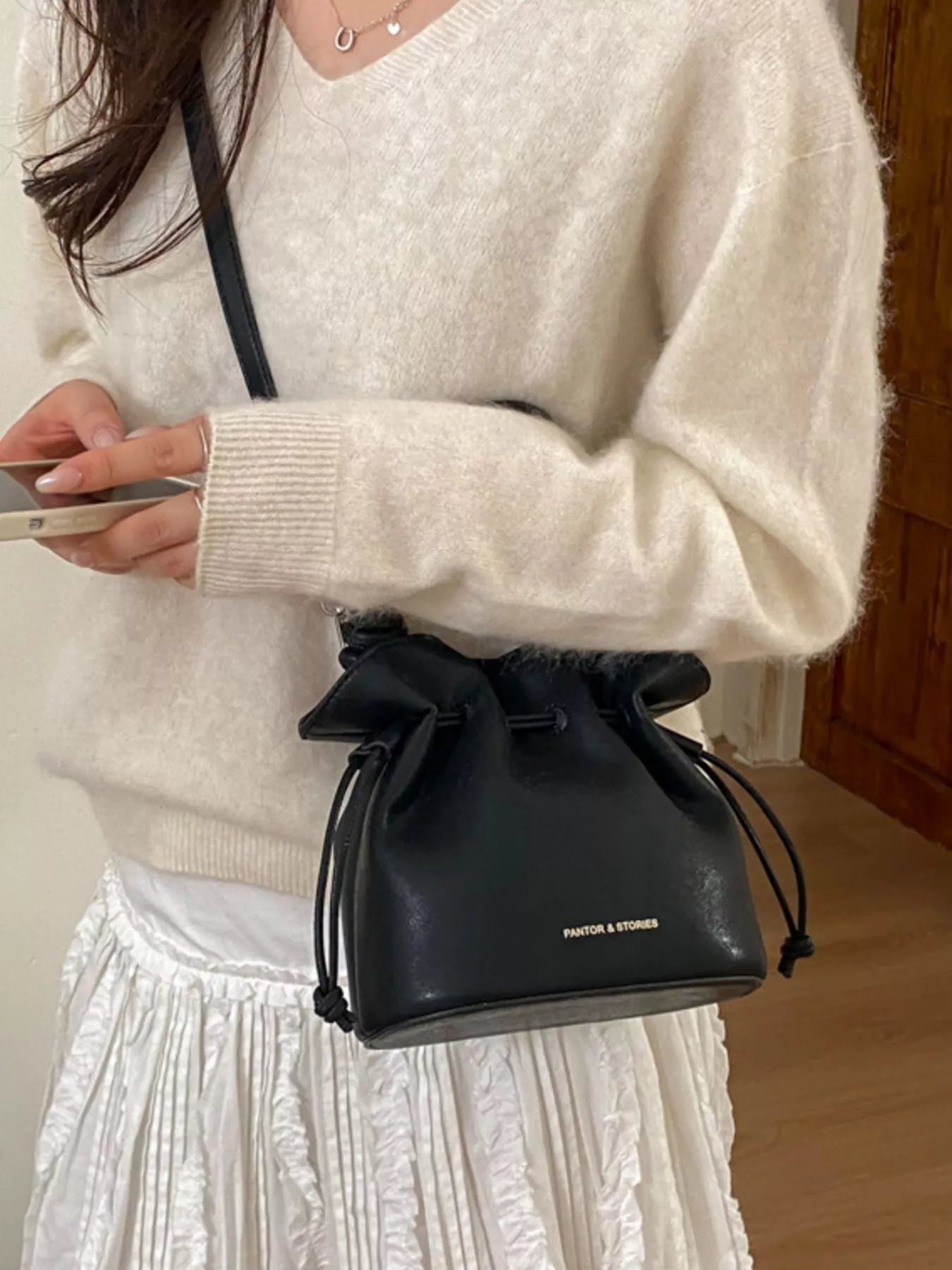 Drawstring Bucket Crossbody Bag