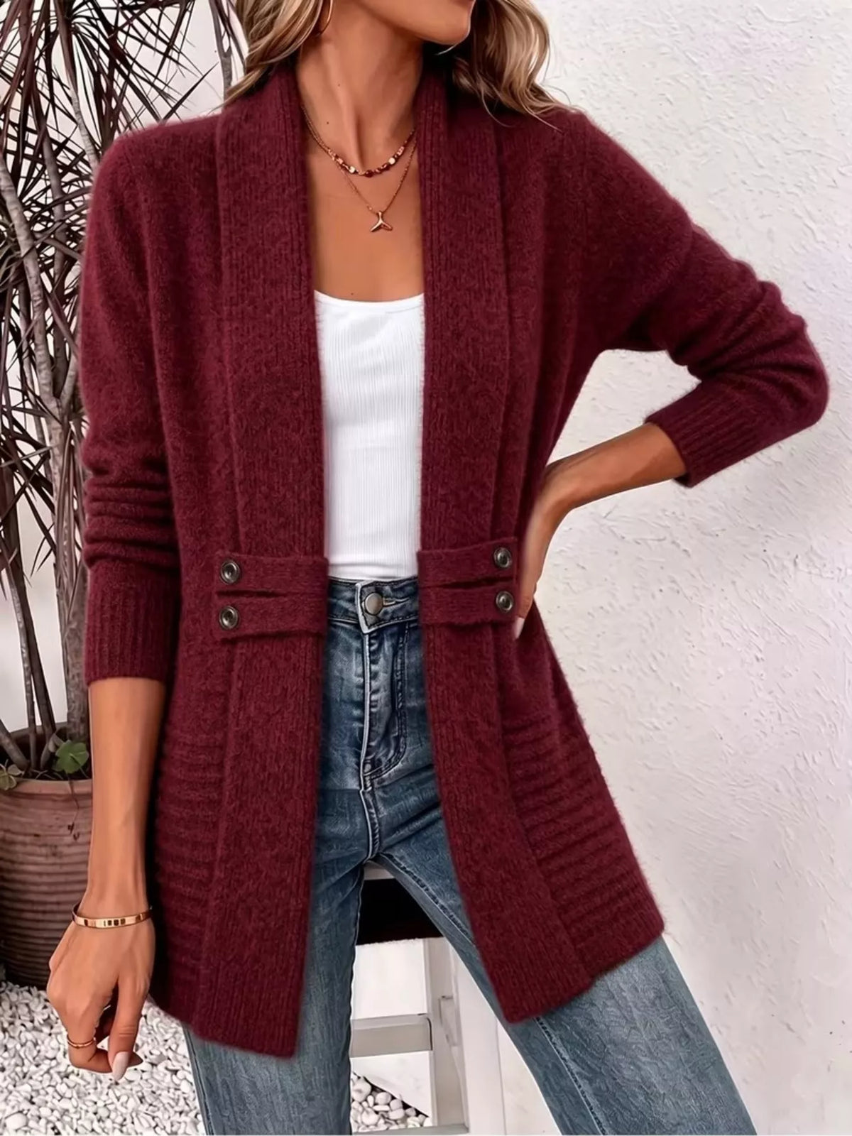 Full Size Open Front Long Sleeve Cardigan Plus Size