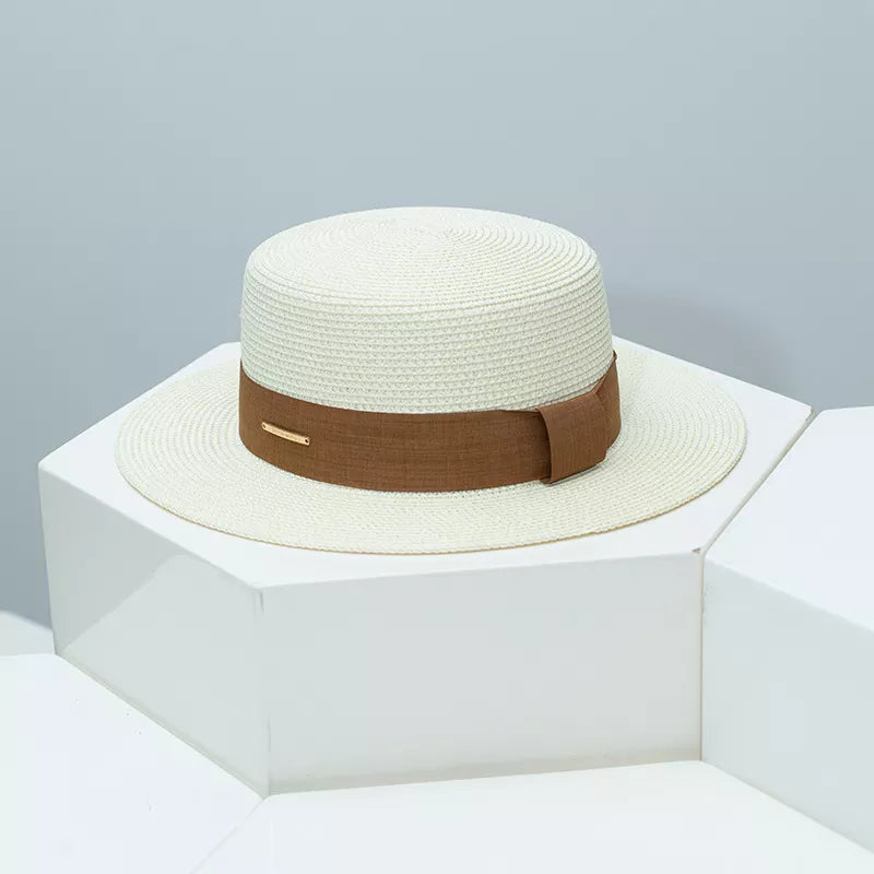 Straw Boater Hat with Ribbon