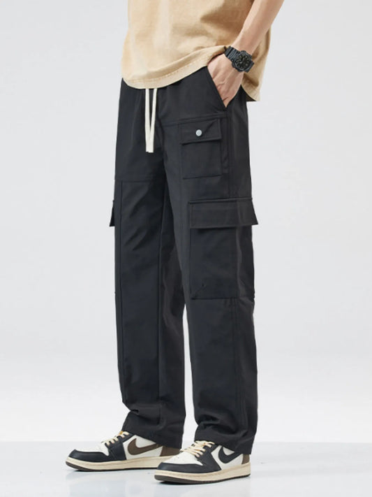 Men's Full Size Relaxed Fit Cargo Pants with Drawstring Plus Size