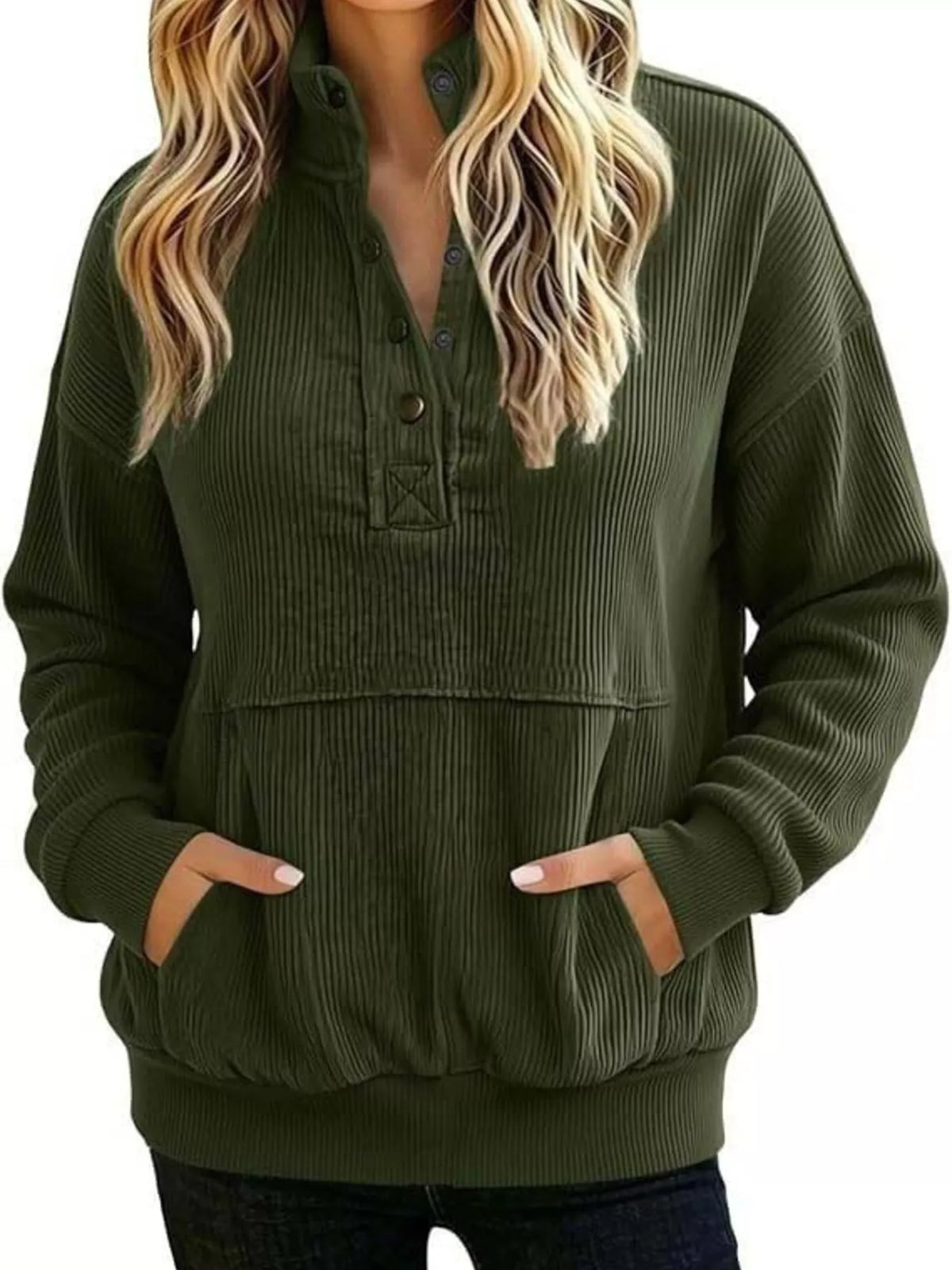 Full Size Quarter Snap Kangaroo Pocket Sweatshirt Plus Size