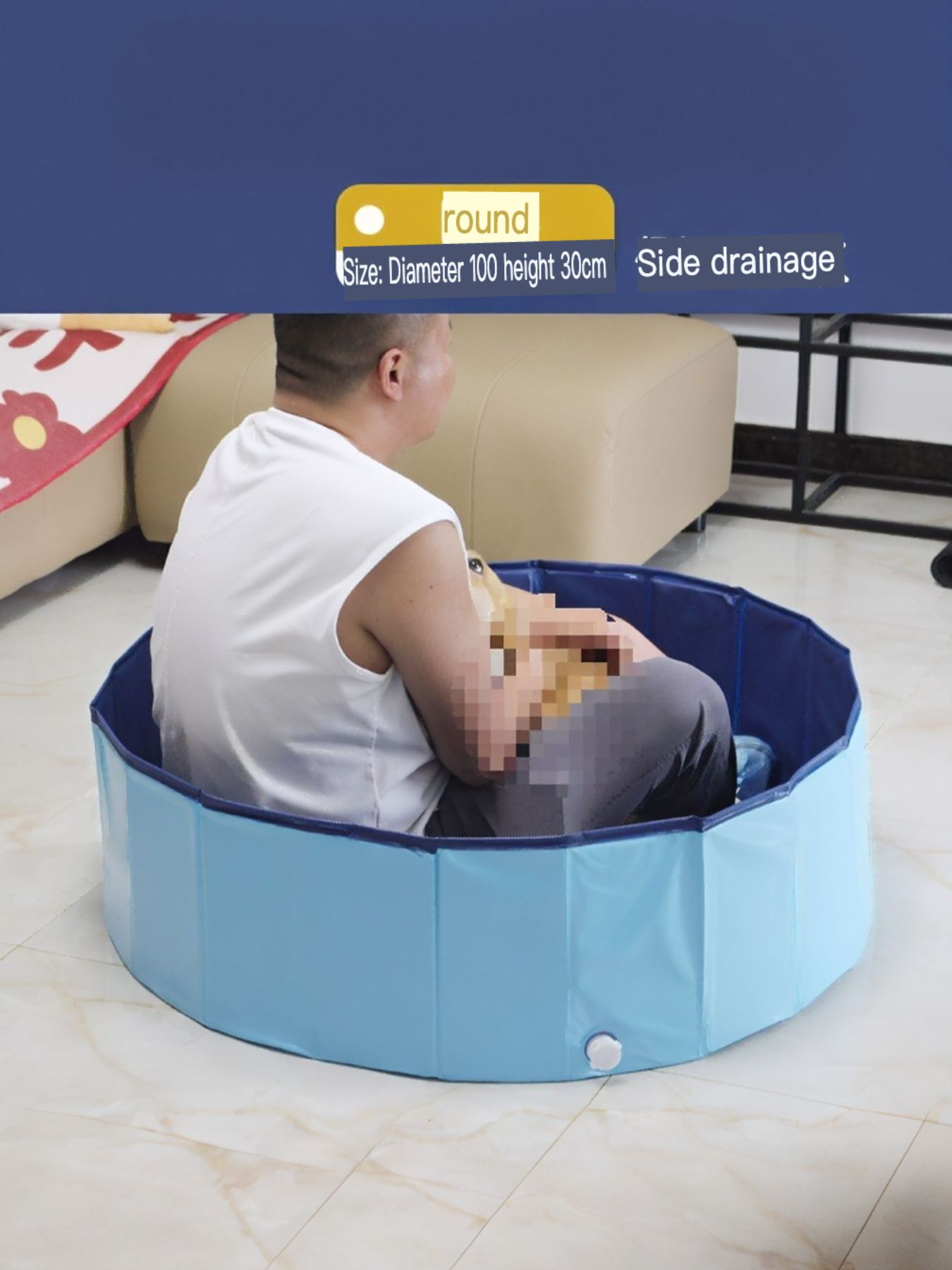 Foldable Pet Bath Pool with Side Drain