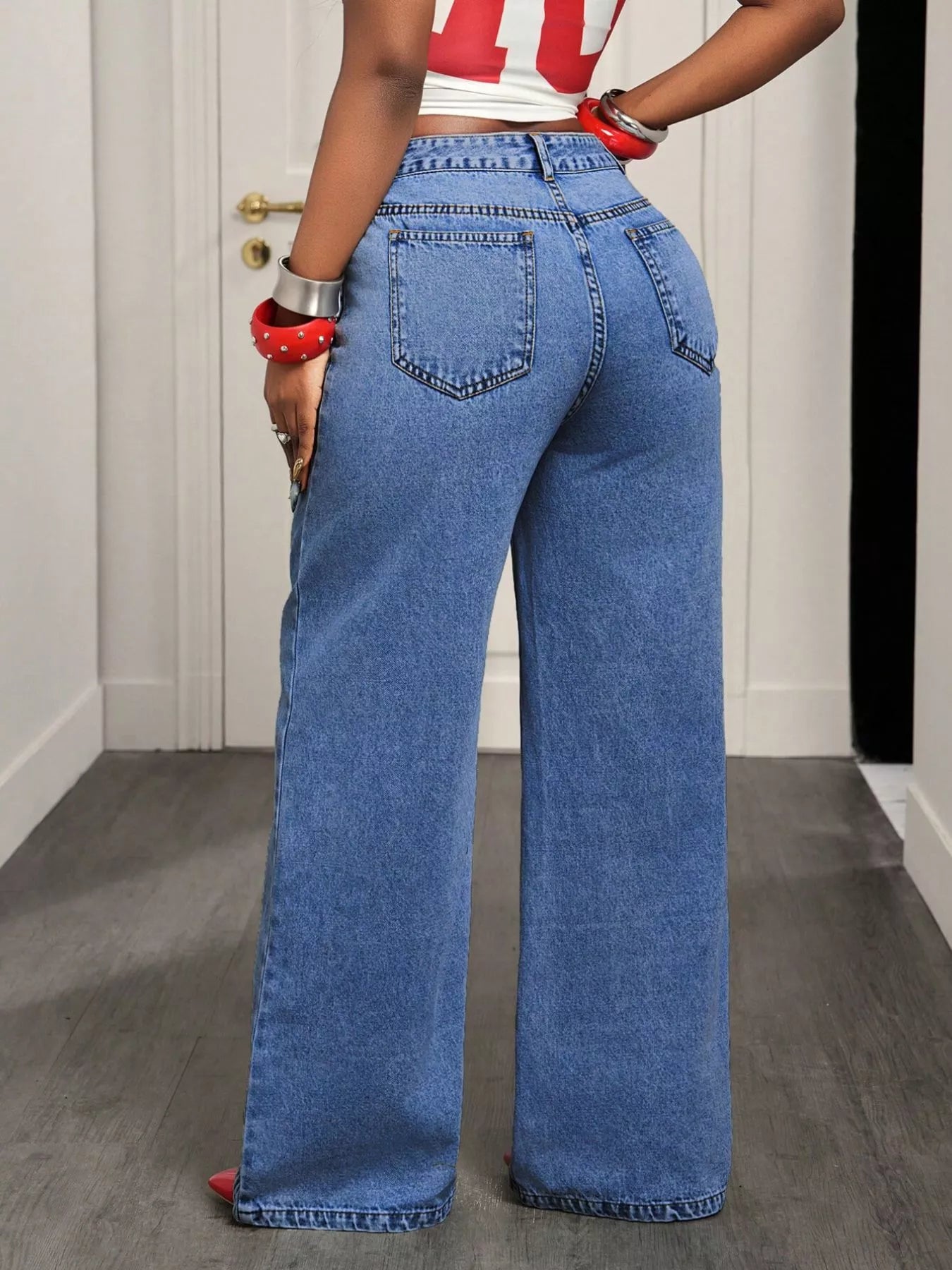 Asymmetrical High-Waisted Wide-Leg Jeans with Wrap Detail