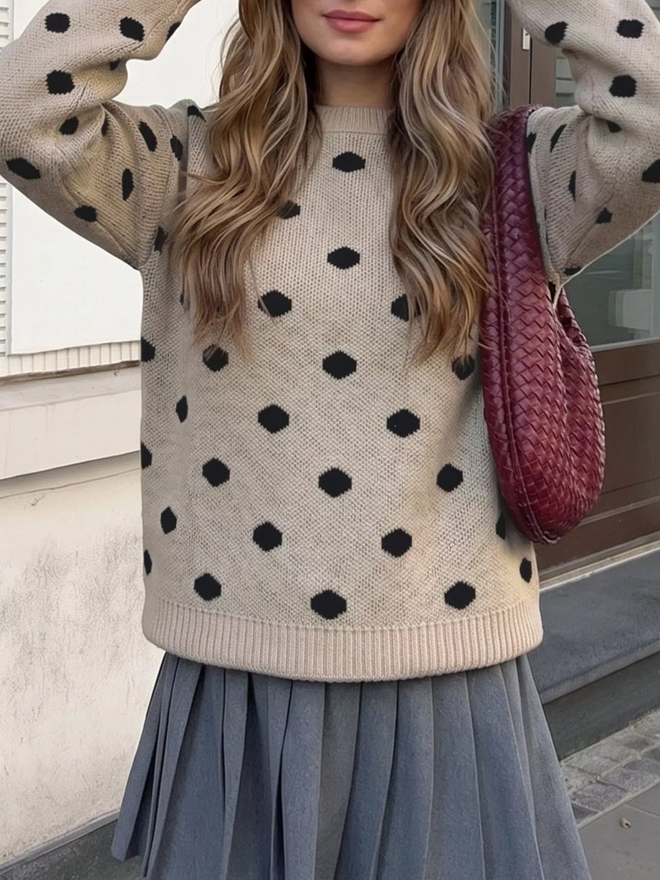 Polka Dot Dropped Shoulder Sweater