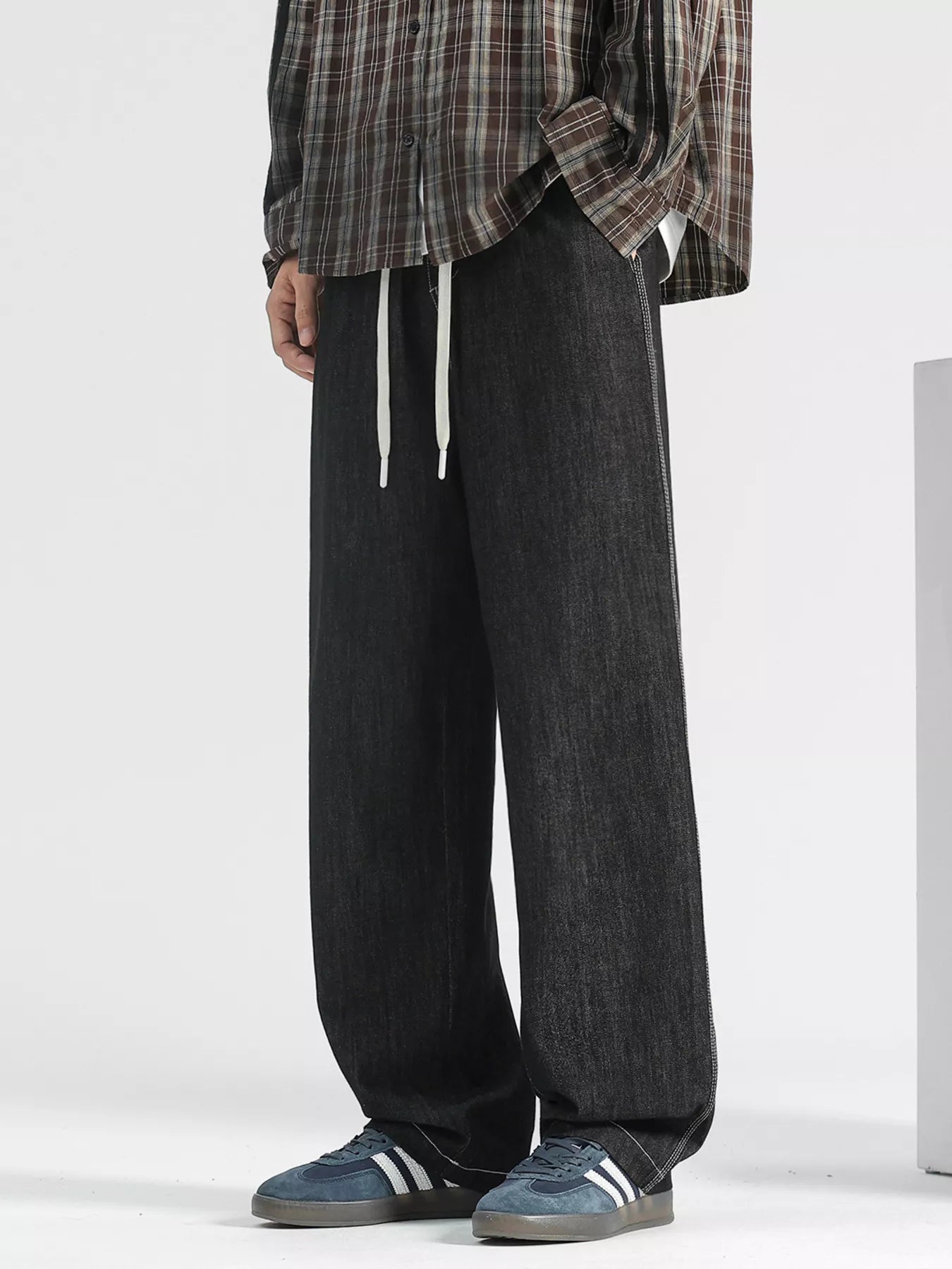 Men's Plus Size Wide Leg Drawstring Jeans