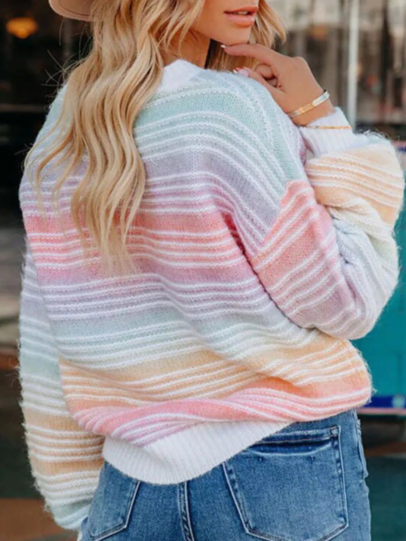 Rainbow Striped Dropped Shoulder Sweater