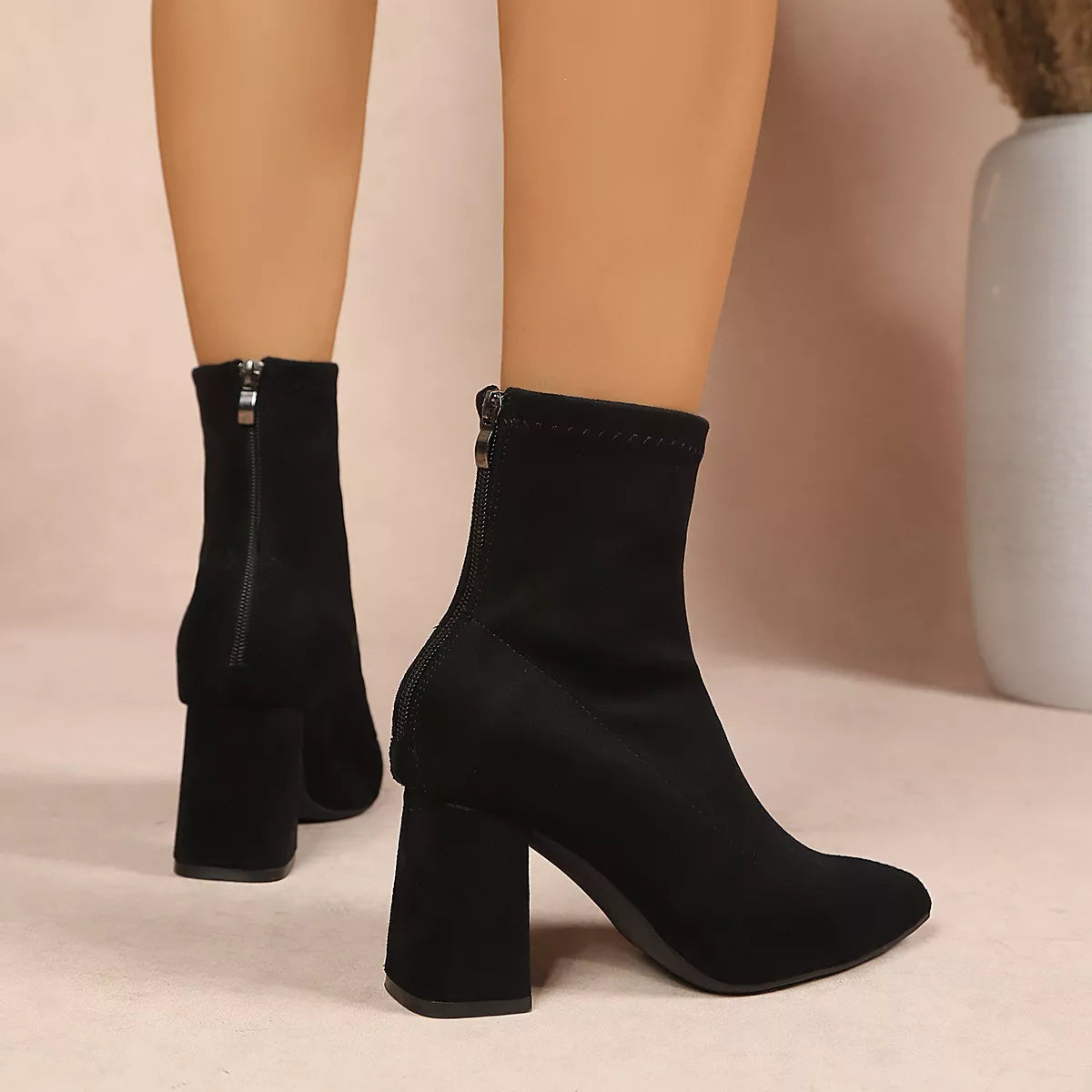 Point Toe Block Heel Ankle Boots
