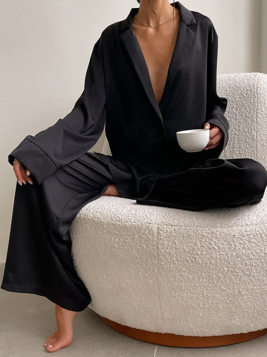 Long Sleeve Top and Wide Leg Pants Lounge Set