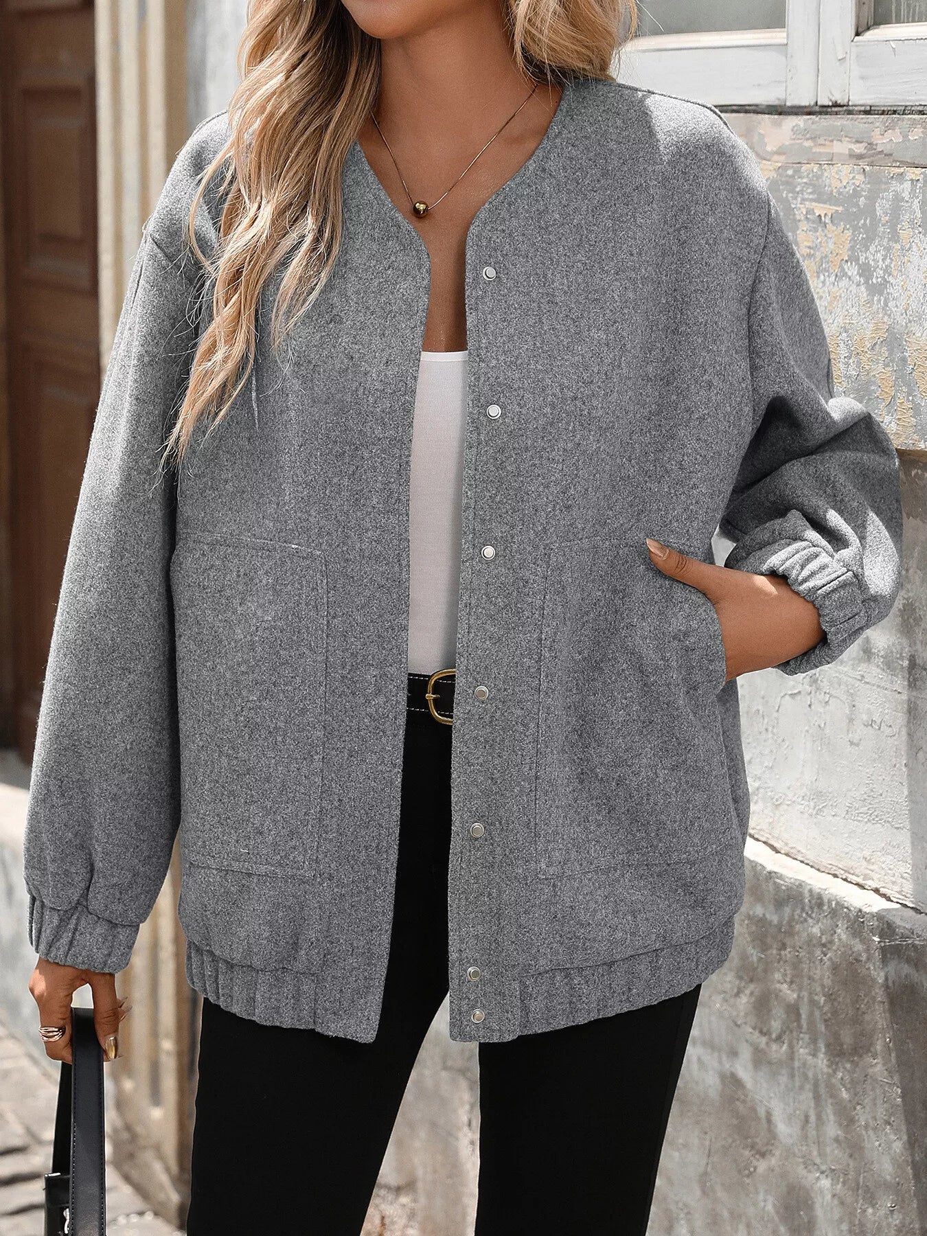 Snap Down Dropped Shoulder Jacket