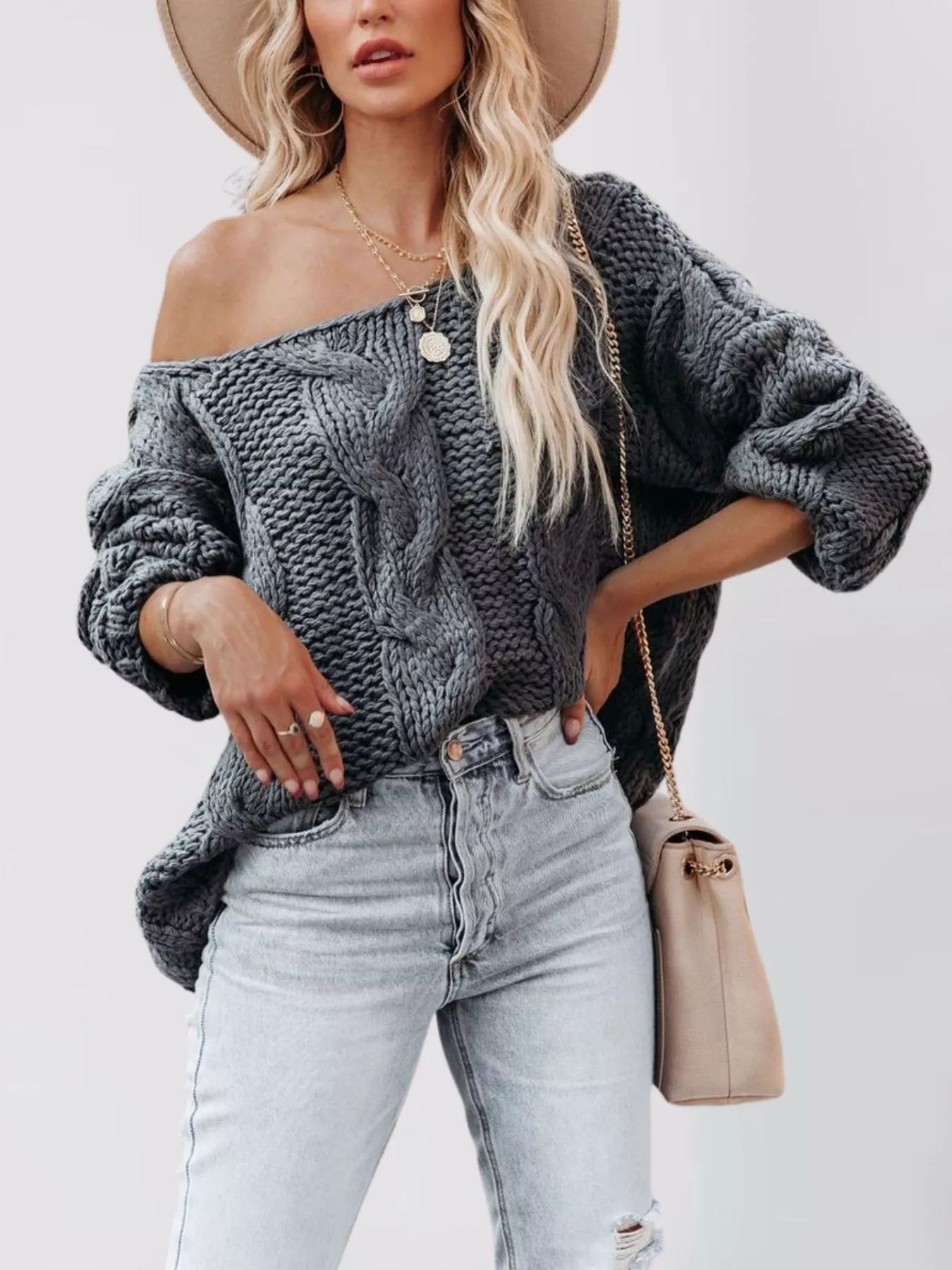Chunky Cable Knit Long Sleeve Sweater