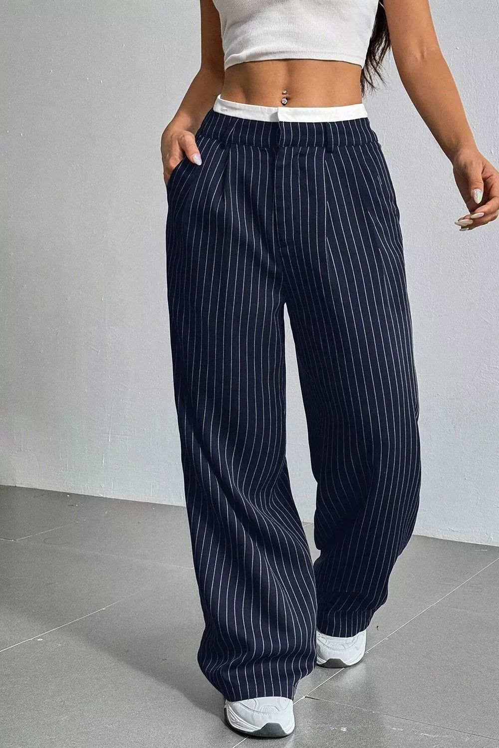 High-Waisted Pinstripe Wide-Leg Pants