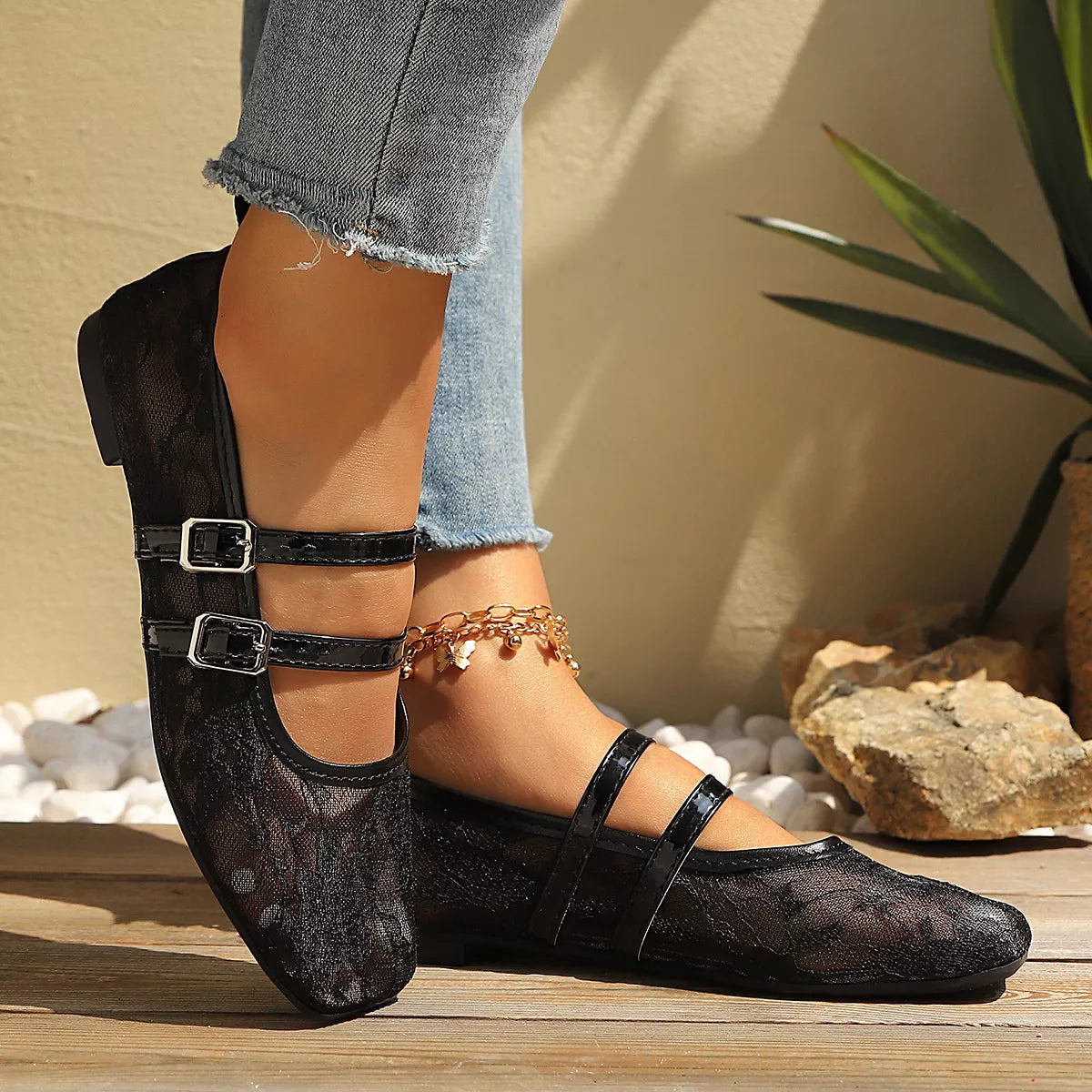 Square Toe Lace Slip-Ons
