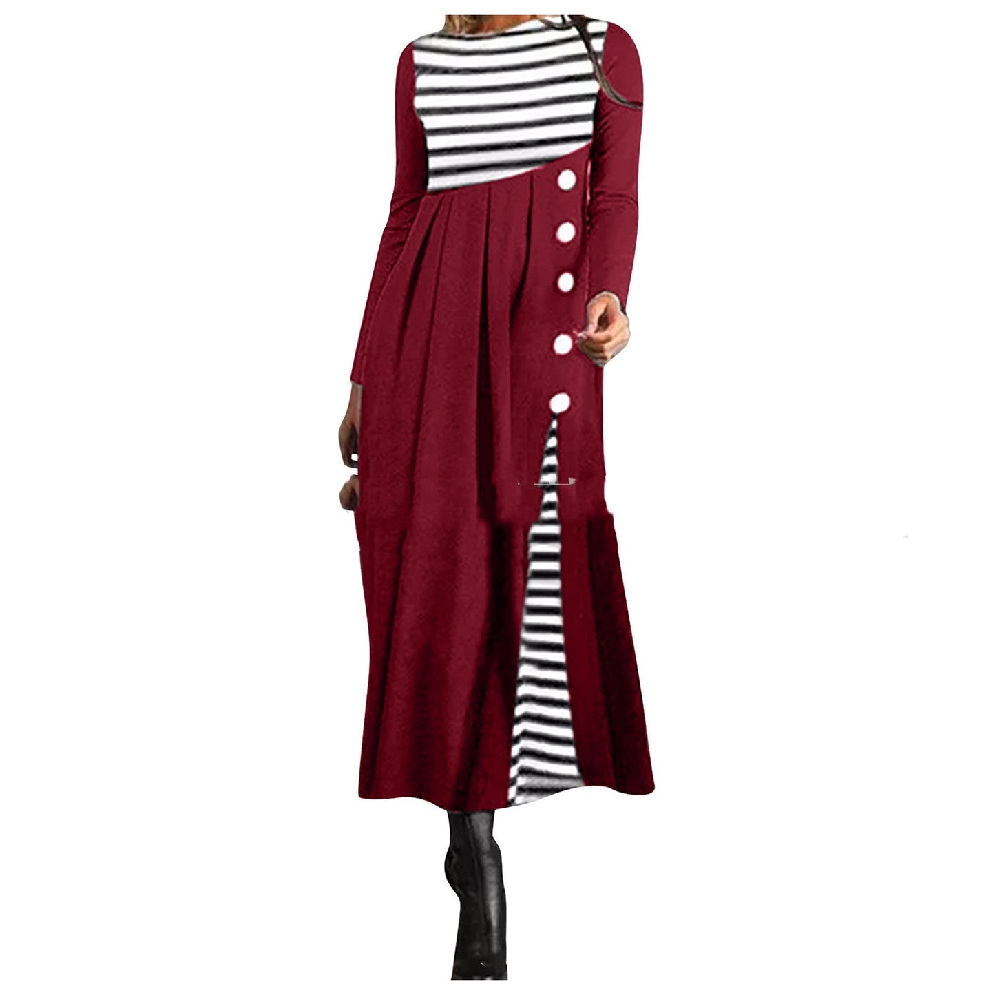 Fashion Retro Large Size Slim Hepburn Striped Dress